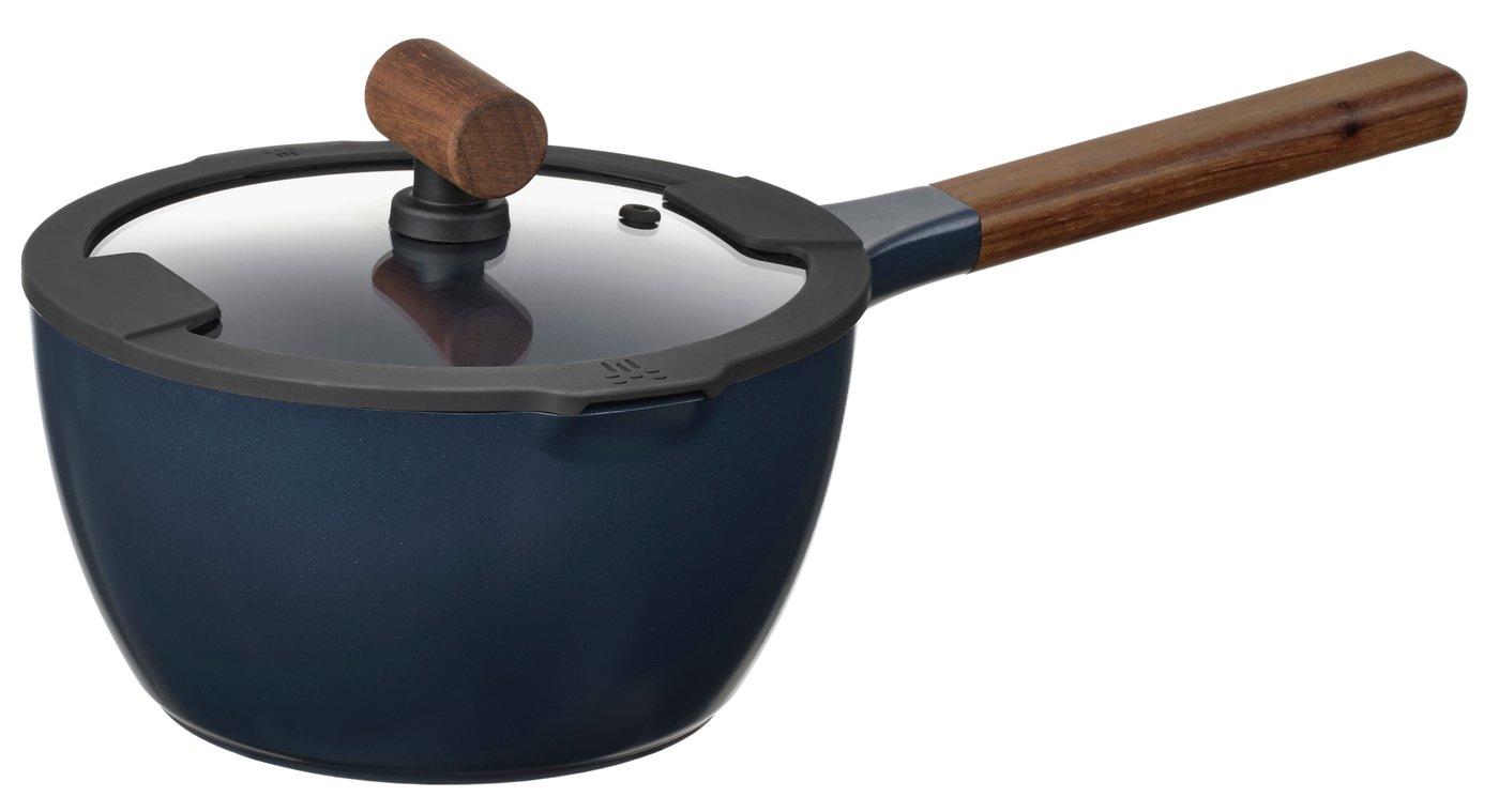 IKEA KLIPPFISK kastrull med lock, non-stick beläggning glas/trä svartblå, 2.3 l