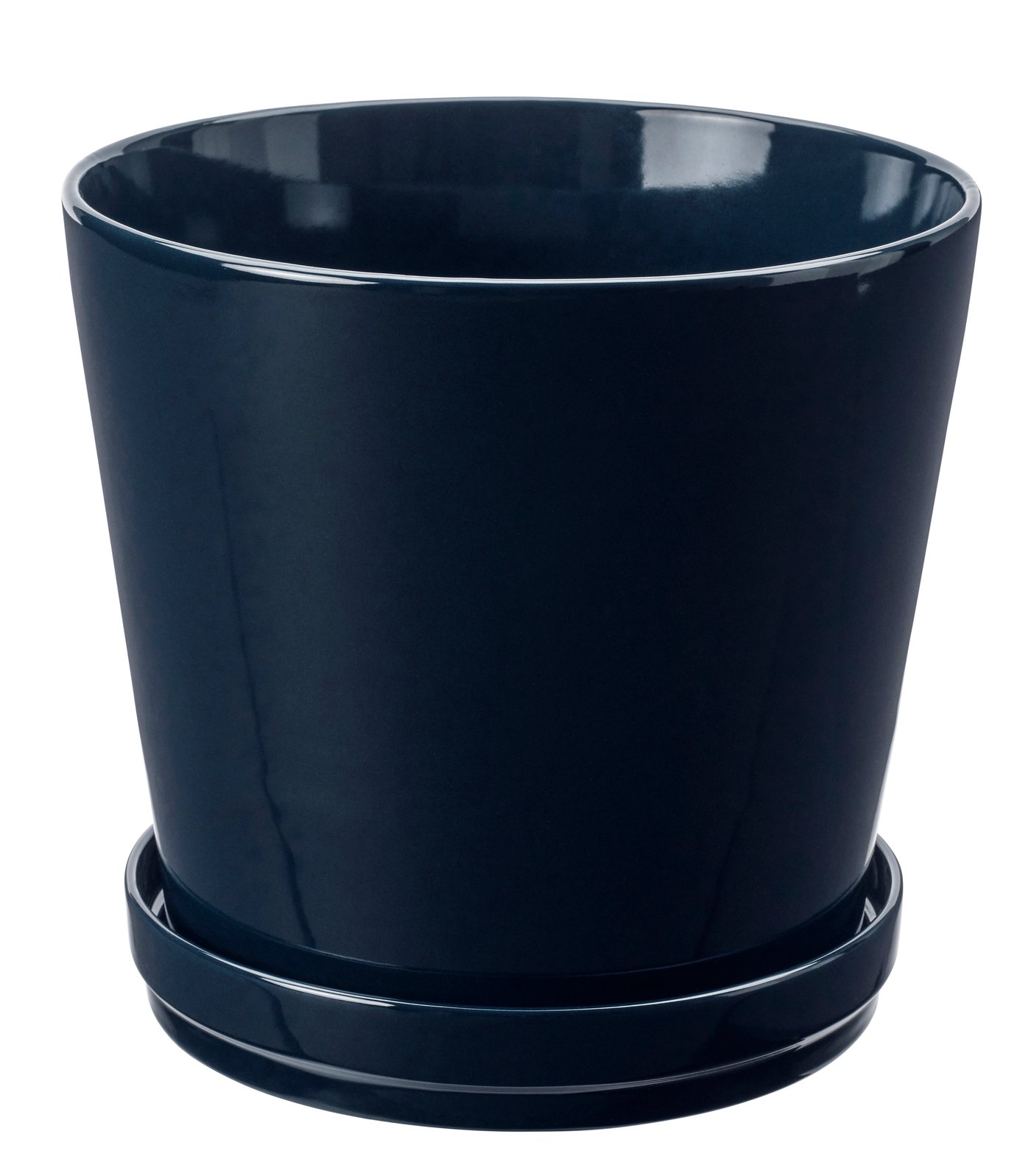 IKEA KLOTLÖNN kruka med fat, inom-/utomhus/svartblå, 24 cm