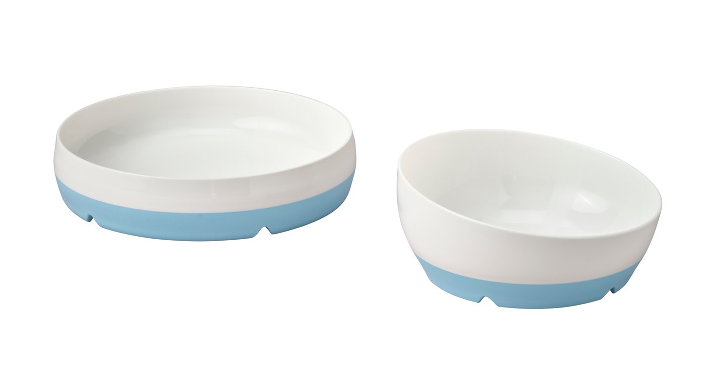 IKEA BÖRJA tallrik/skål, vit/blå
