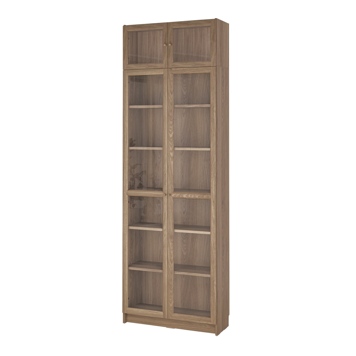 IKEA BILLY / OXBERG bokhylla m glasdörrar/påbyggn. del, ekmönstrad/klarglas, 80x30x237 cm