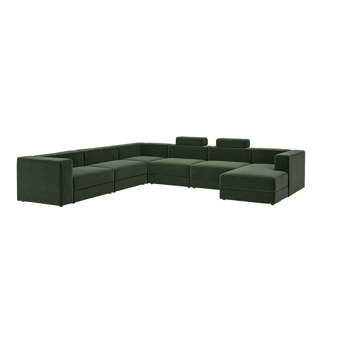 IKEA JÄTTEBO u-formad soffa, 7-sits, med schäslong, höger nackkuddar/johanneshov mörkgrön