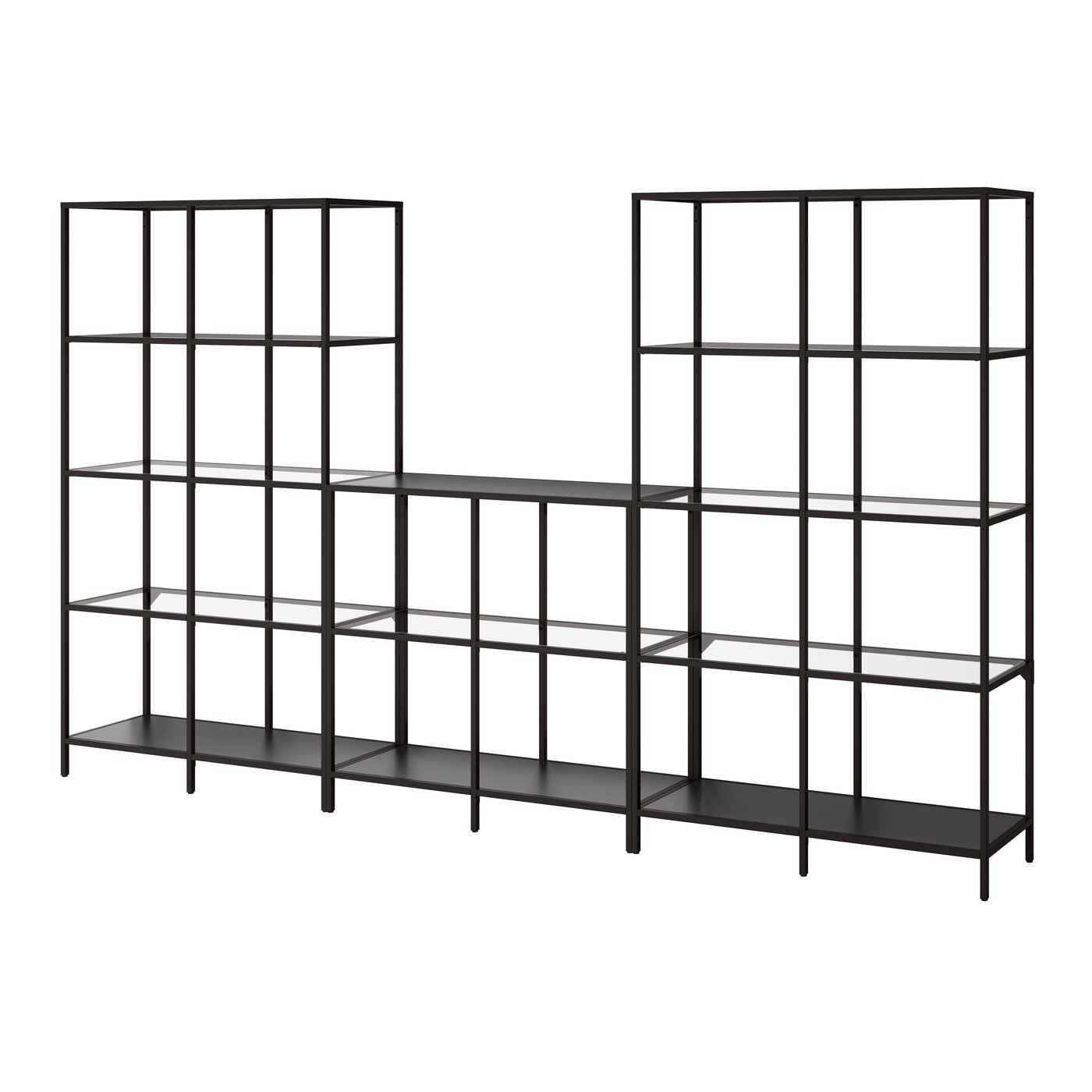 IKEA VITTSJÖ förvaringskombination, svartbrun/glas, 300x36x175 cm