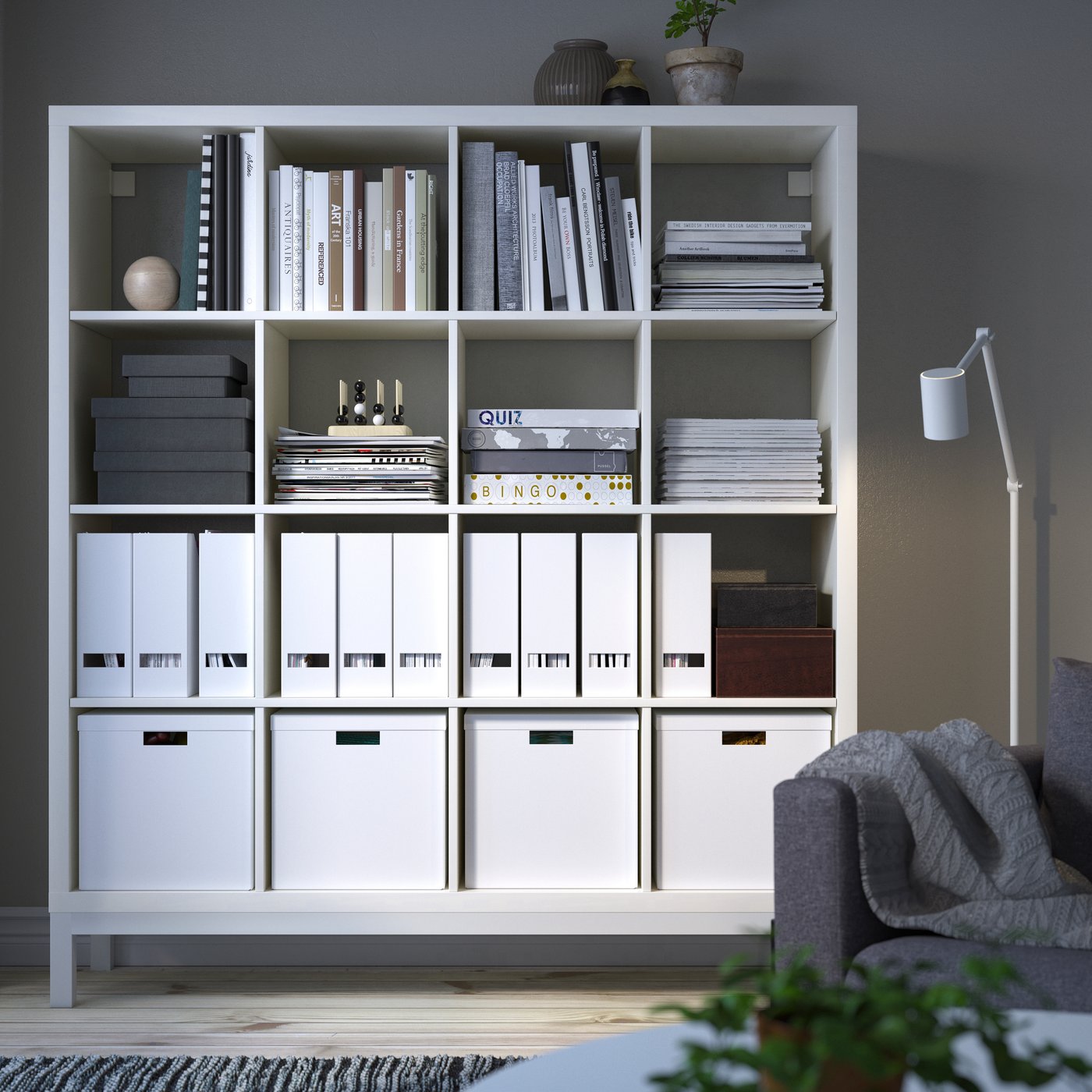 IKEA KALLAX hylla med underrede, vit/vit, 147x164 cm