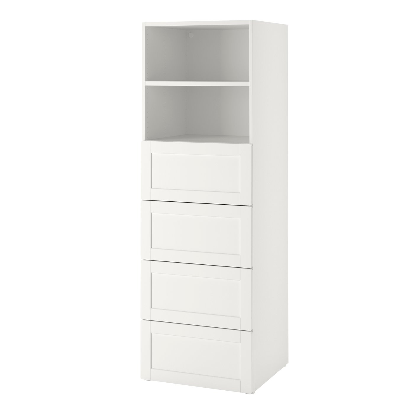 IKEA SMÅSTAD / PLATSA bokhylla, vit med ram/med 4 lådor, 60x57x181 cm