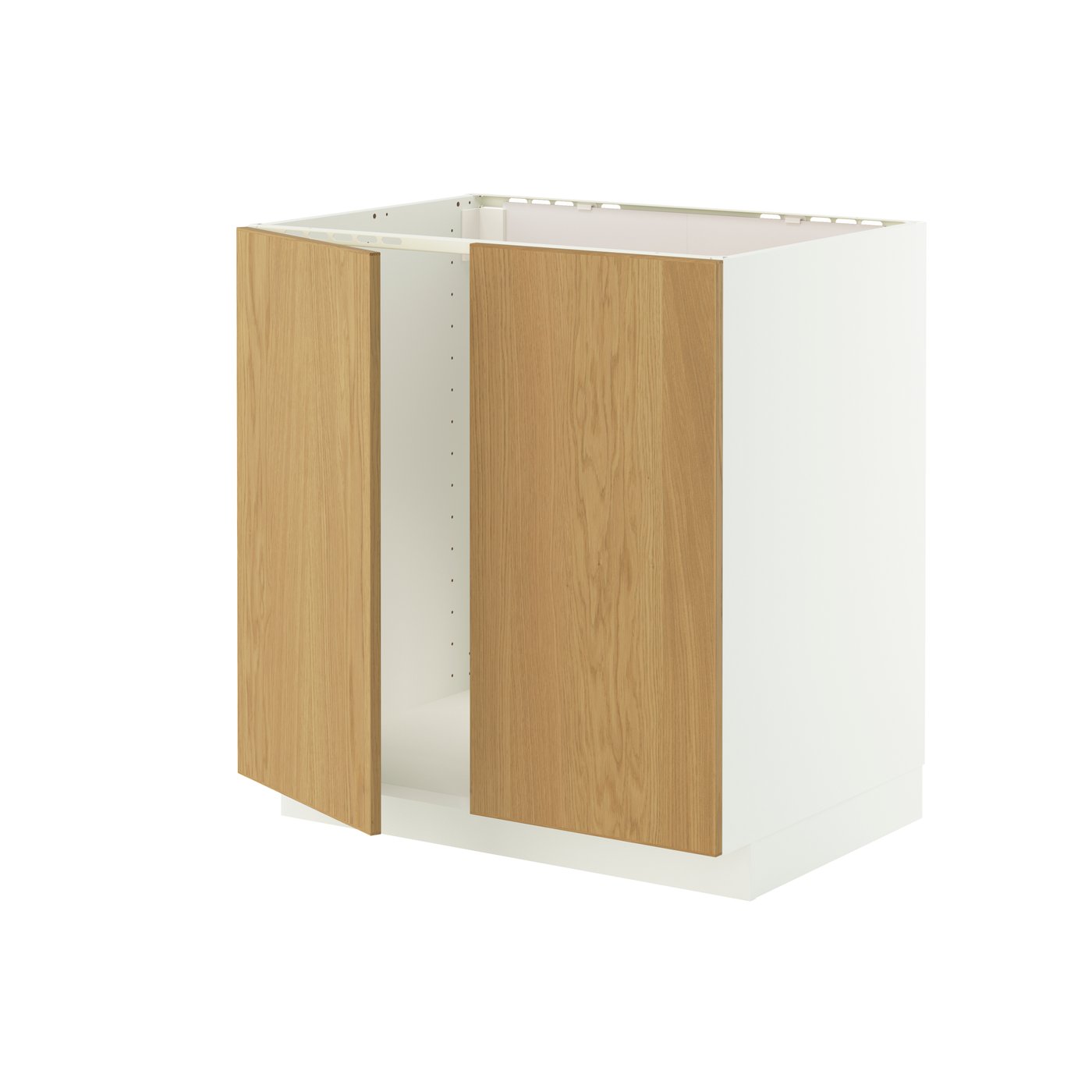 IKEA METOD bänkskåp för diskbänk + 2 dörrar, vit/sinarp ekfaner, 80x60 cm