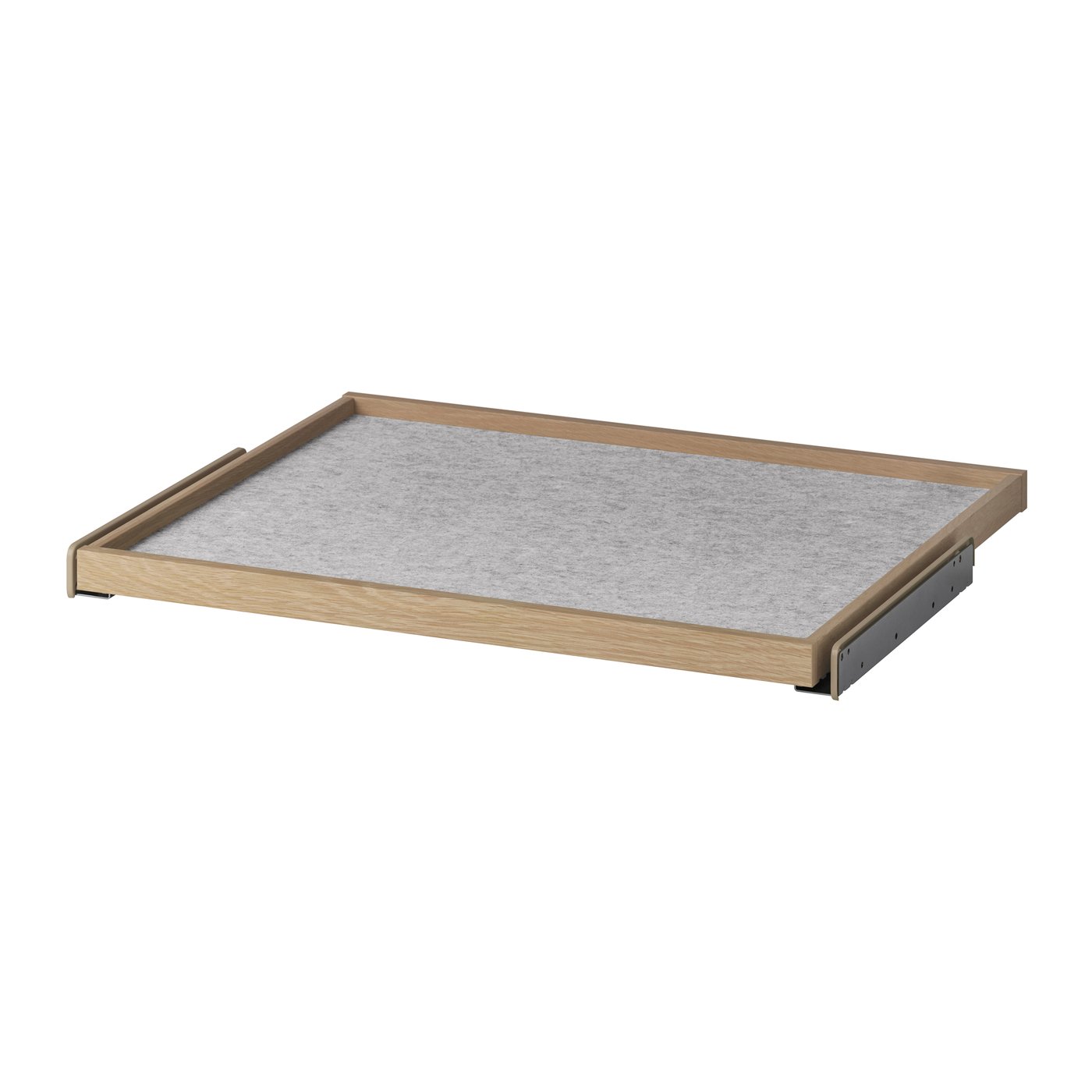 IKEA KOMPLEMENT utdragbart hyllplan med lådmatta, vitlaserad ekeffekt/ljusgrå, 75x58 cm
