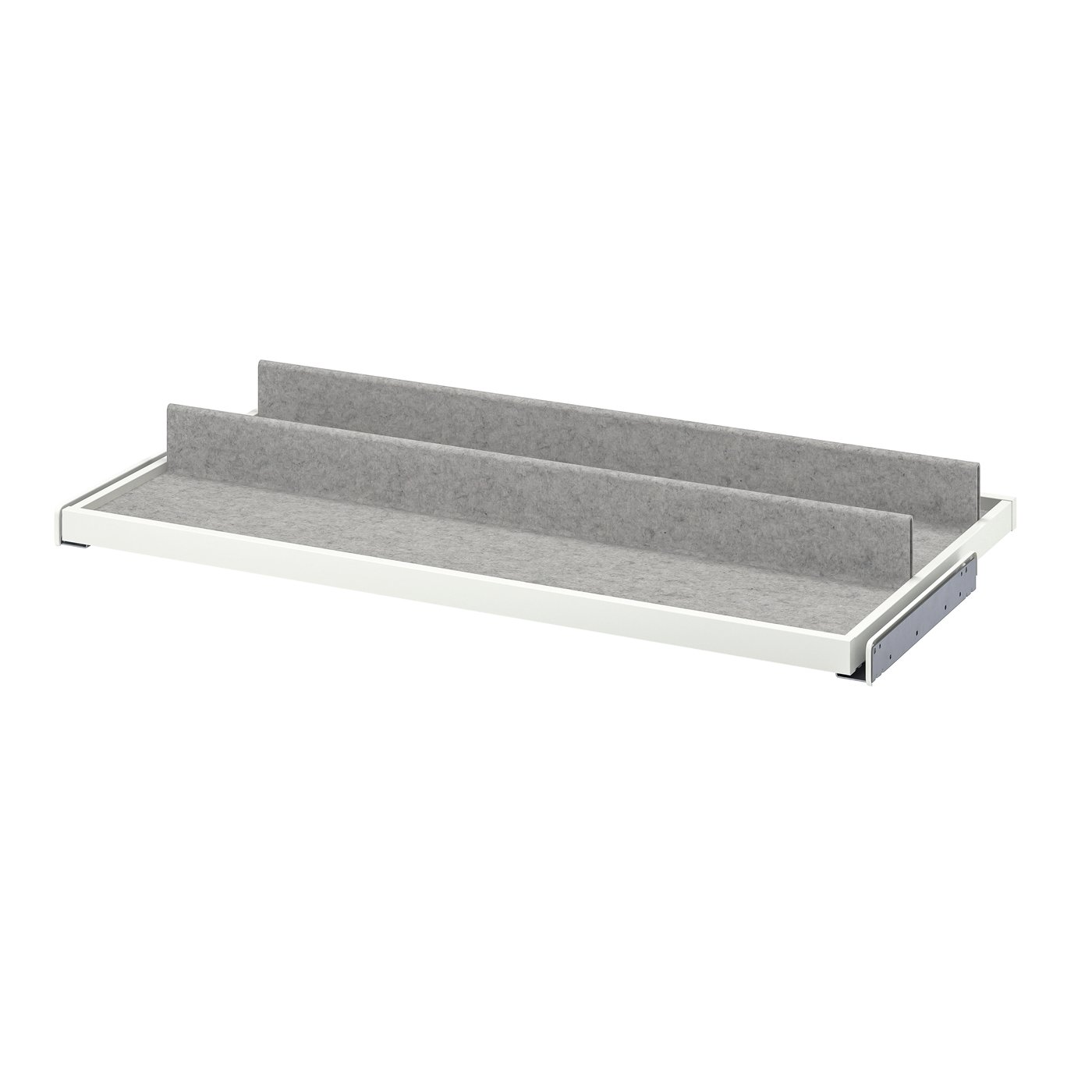 IKEA KOMPLEMENT utdragbart hyllplan med skoinsats, vit/ljusgrå, 100x58 cm