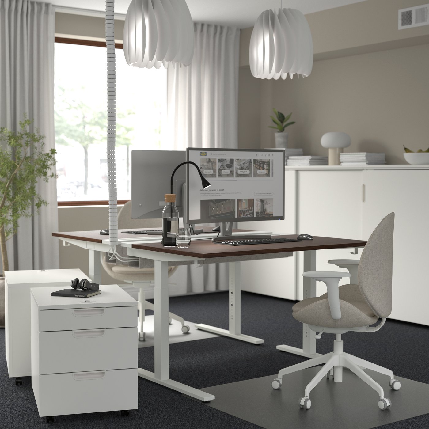 IKEA MITTZON skrivbord, valnötsfaner/vit, 120x60 cm