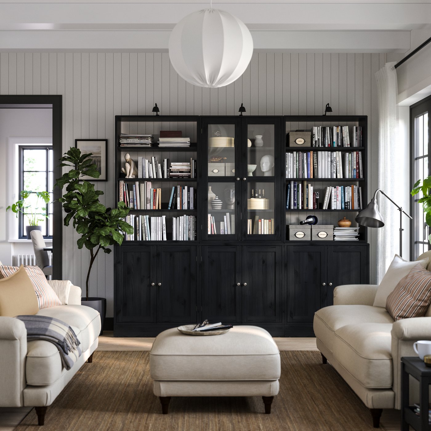 IKEA HAVSTA förvaringskombination med glasdörr, svart, 243x47x212 cm