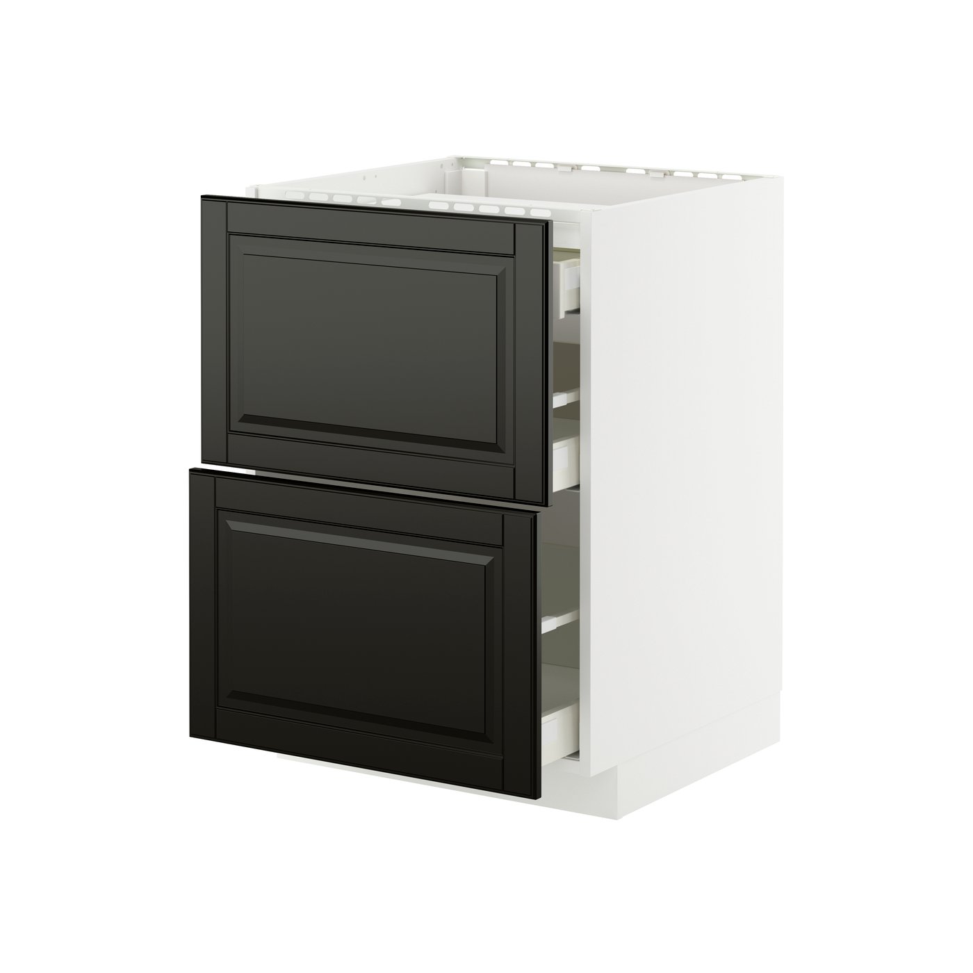 IKEA METOD / MAXIMERA bänkskåp för häll/2 frntr/3 lådor, vit/bodbyn svart, 60x60 cm