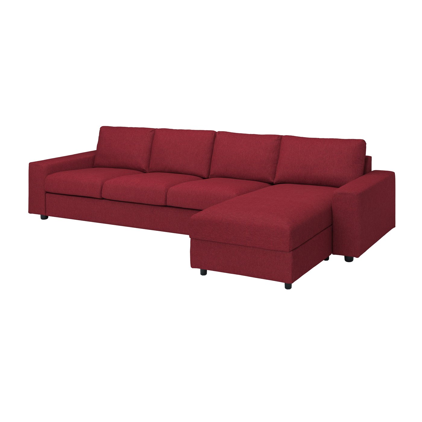 IKEA VIMLE klädsel 4-sits soffa med schäslong, breda armstöd/lejde röd/brun