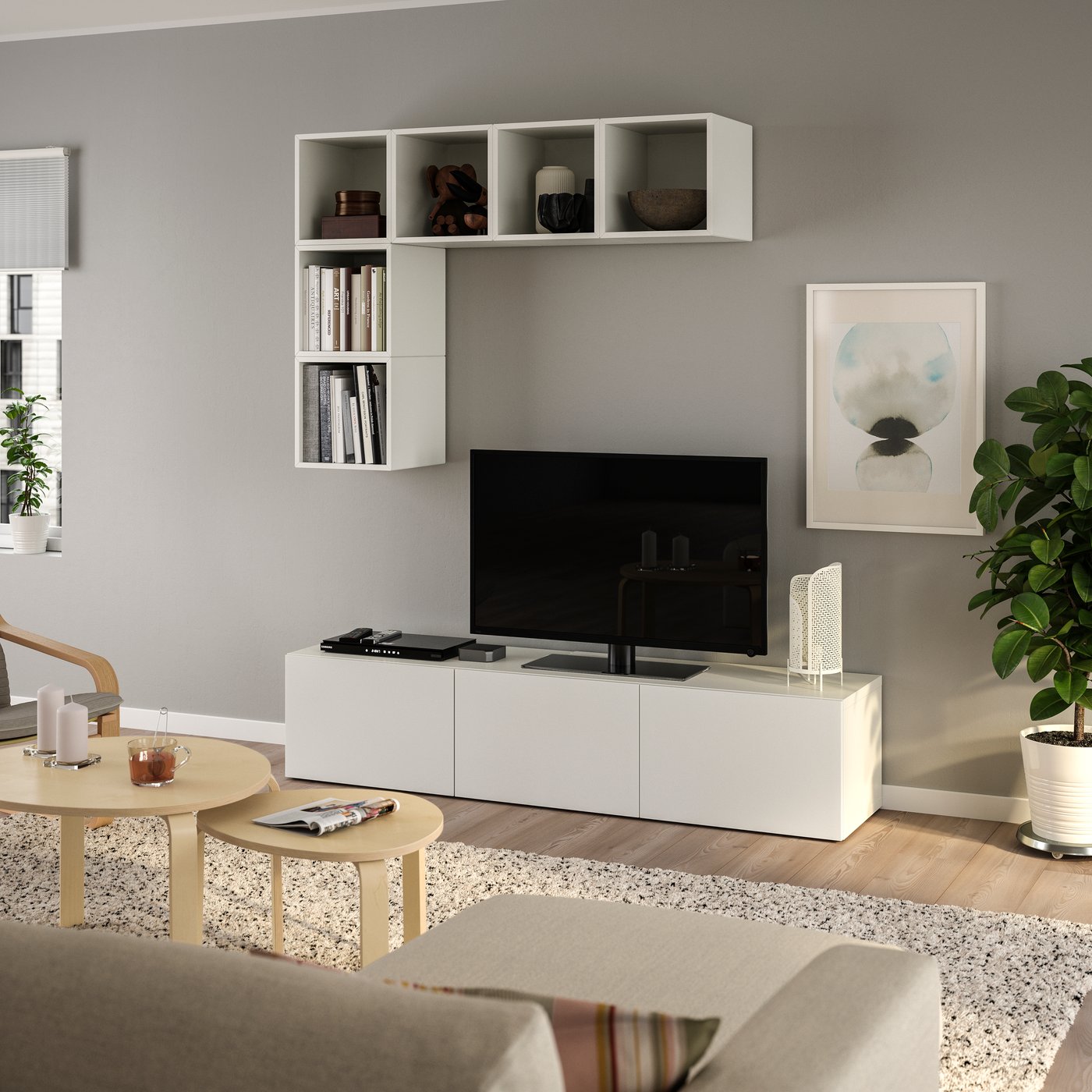IKEA BESTÅ / EKET tv-möbel, kombination, vit/valviken, 180x42x185 cm