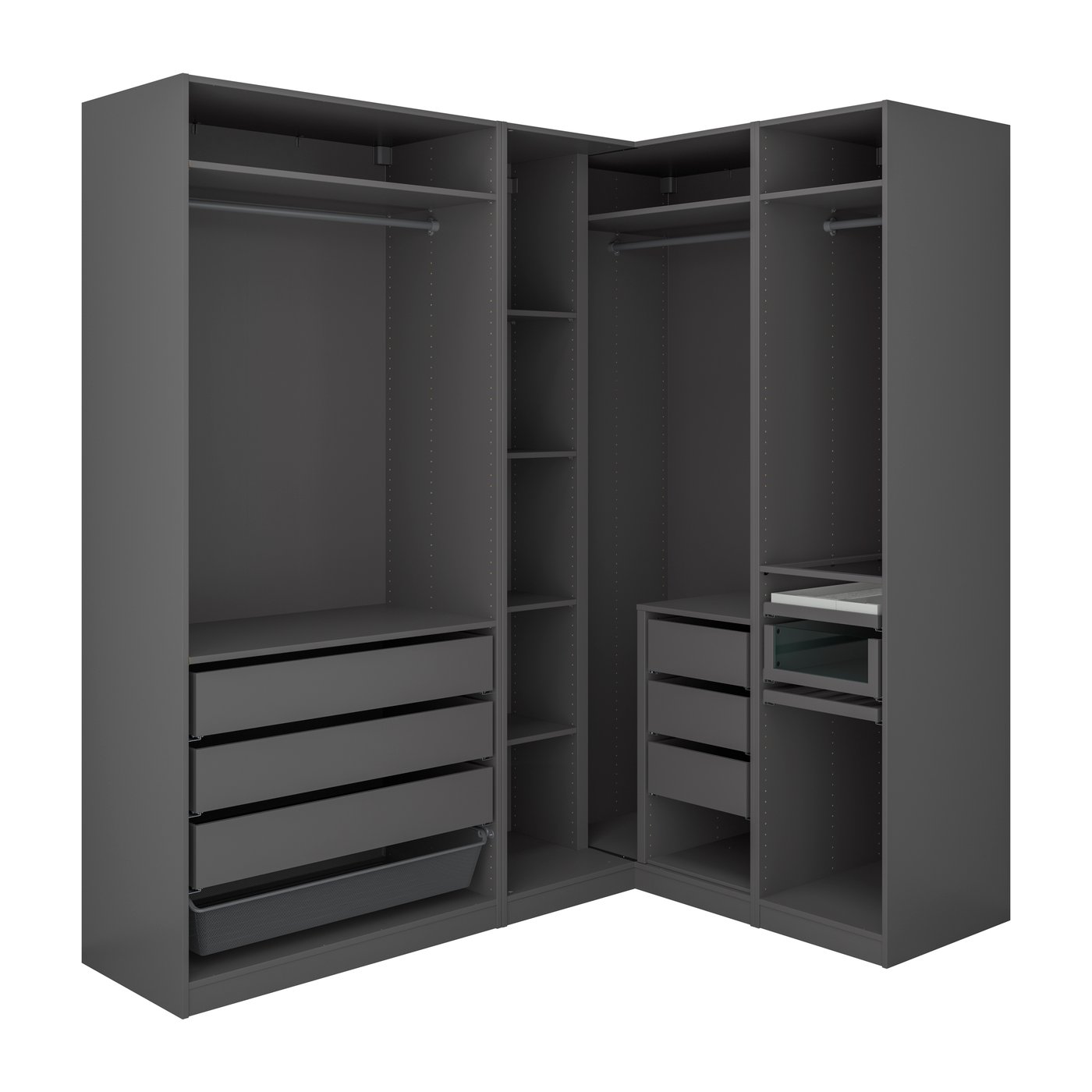 IKEA PAX hörngarderob, mörkgrå, 211/161x236 cm