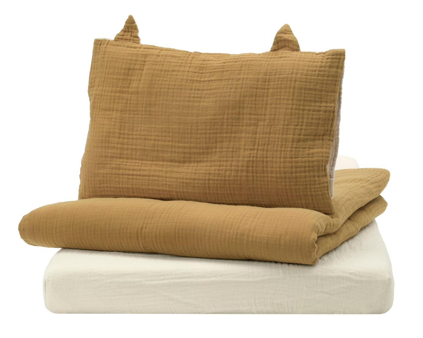 IKEA GULDVÄVARE bäddset för spjälsäng, 3 delar, mörkgul/beige, 60x120 cm