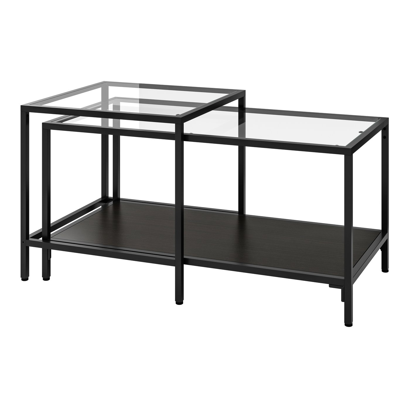 IKEA VITTSJÖ satsbord, set om 2, svartbrun/glas, 90x50 cm