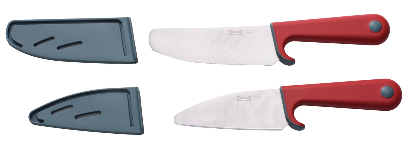 IKEA SMÅBIT knivset 2 delar, ljusturkos/klarröd