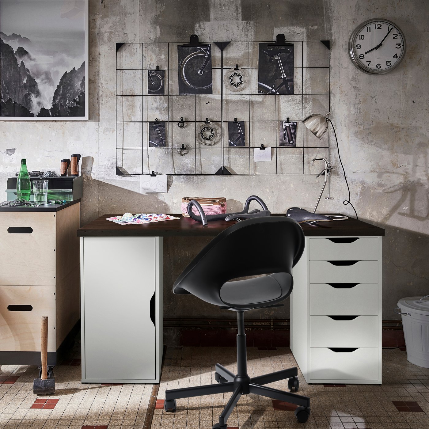 IKEA LAGKAPTEN / ALEX skrivbord, svartbrun/vit, 140x60 cm