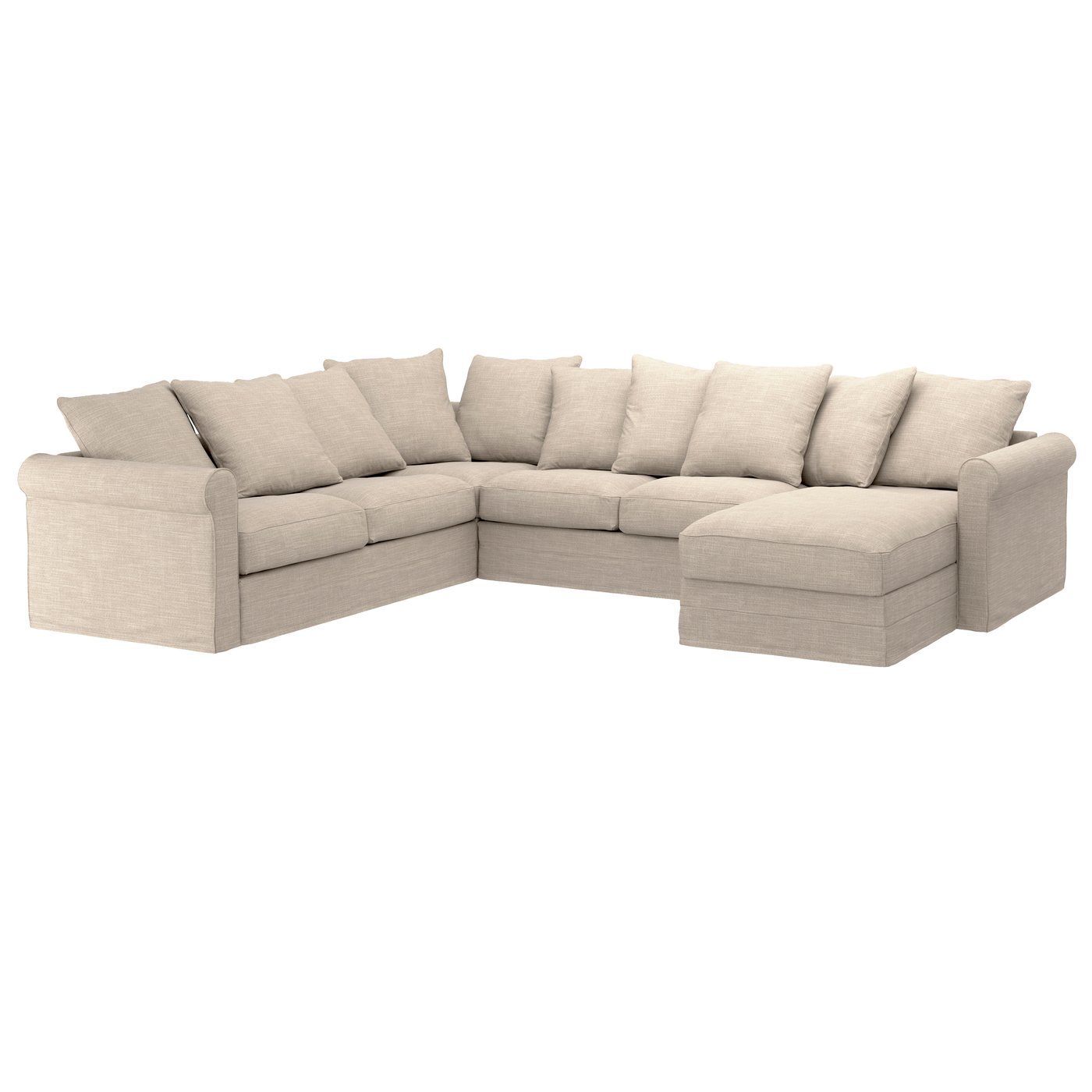 IKEA GRÖNLID klädsel t hörnbäddsoffa, 5-sits, med schäslong/hillared beige