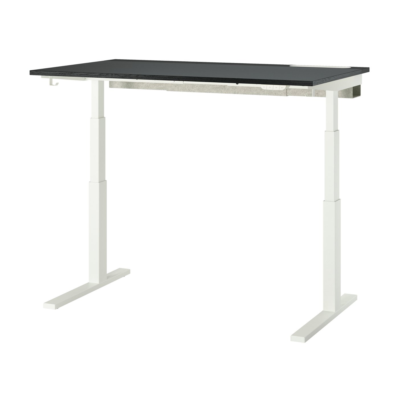 IKEA MITTZON höj och sänkbart skrivbord, elektrisk svartbetsad askfaner/svart vit, 140x80 cm, skrivbord sitt/stå