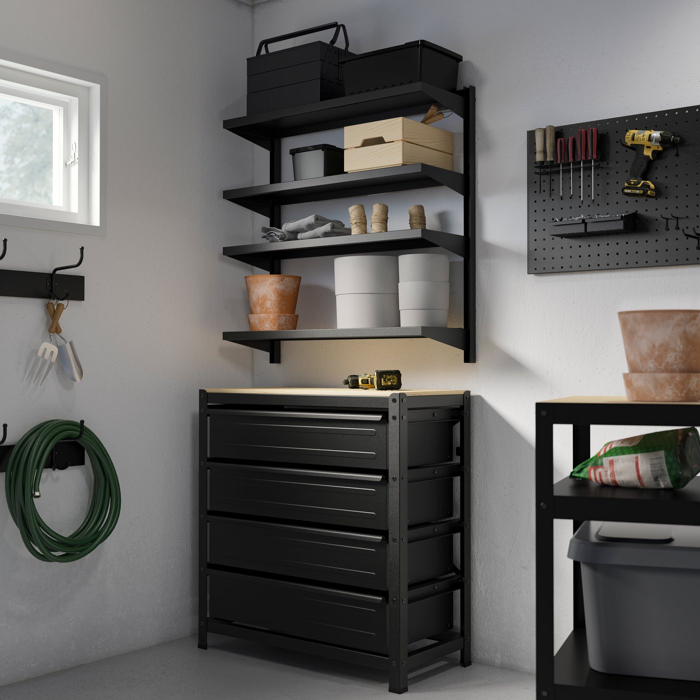 IKEA BROR vägghyllekombination, svart, 88x30x90 cm
