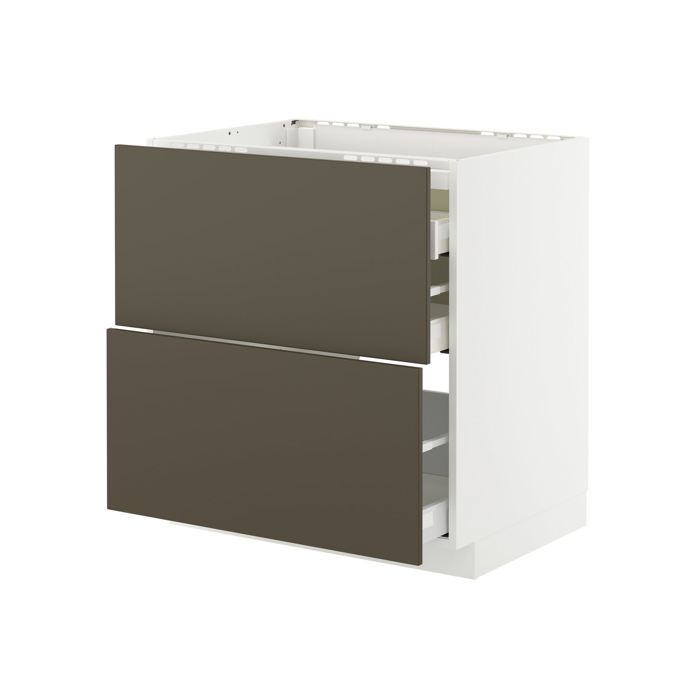 IKEA METOD / MAXIMERA bänkskåp för häll/2 frntr/3 lådor, vit/havstorp brun-beige, 80x60 cm