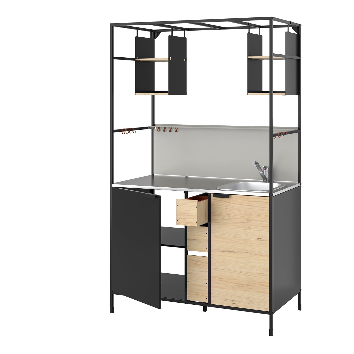 IKEA ÄSPINGE pentry, svart/ask, 120x60x202 cm