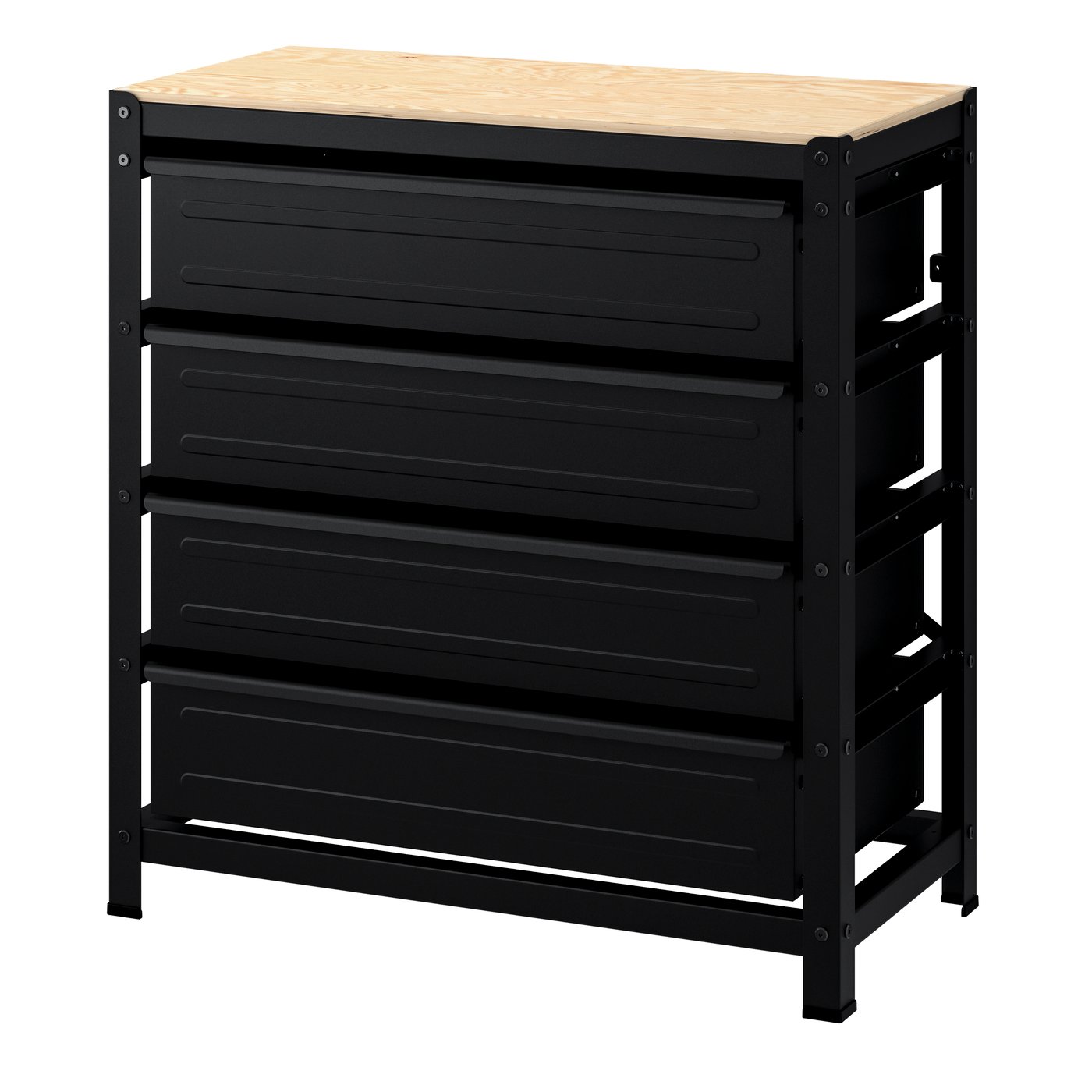 IKEA BROR arbetsbord med lådor, svart/furuplywood, 85x40x89 cm