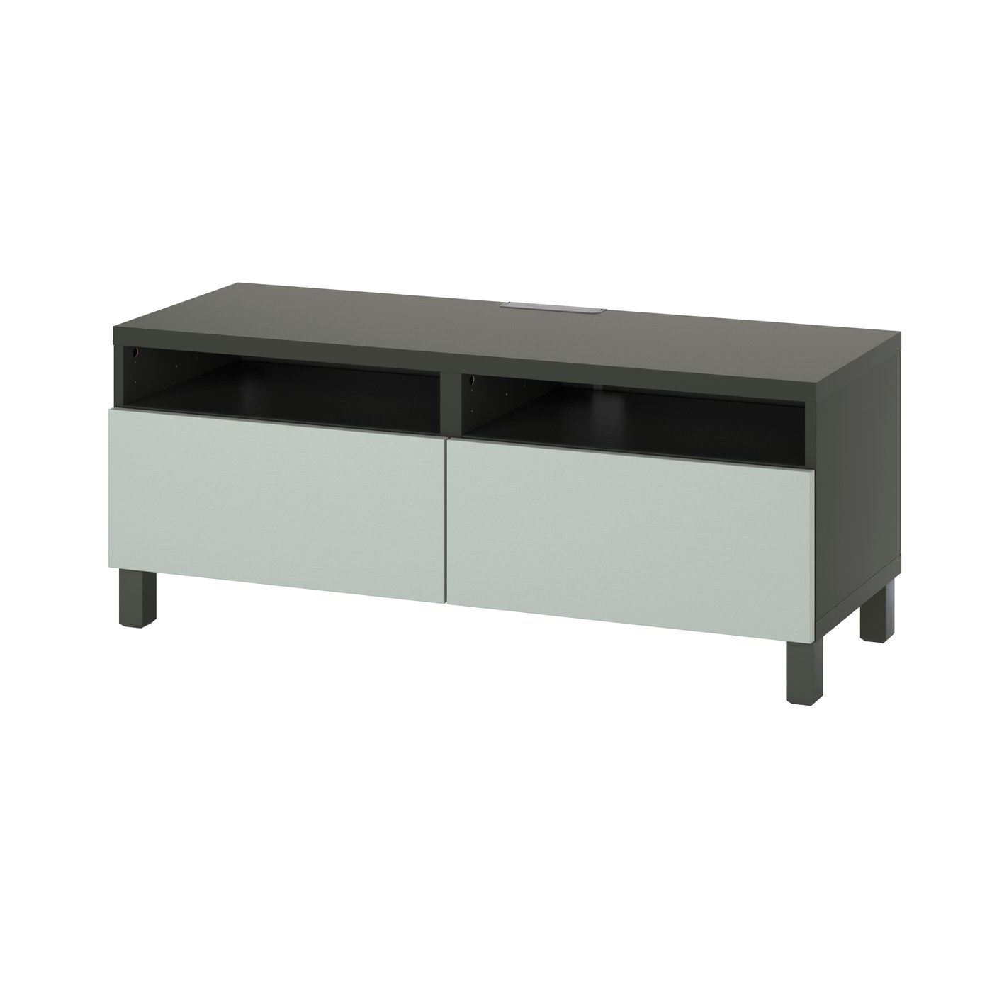 IKEA BESTÅ tv-bänk med lådor, mörkgrå/hjortviken/stubbarp blek grågrön, 120x42x48 cm