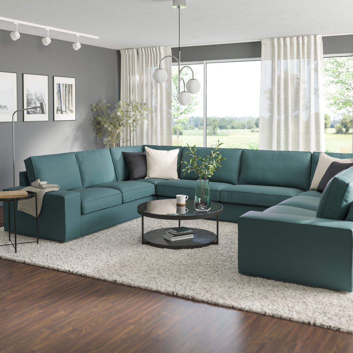 IKEA KIVIK u-formad soffa, 7-sits, kelinge gråturkos