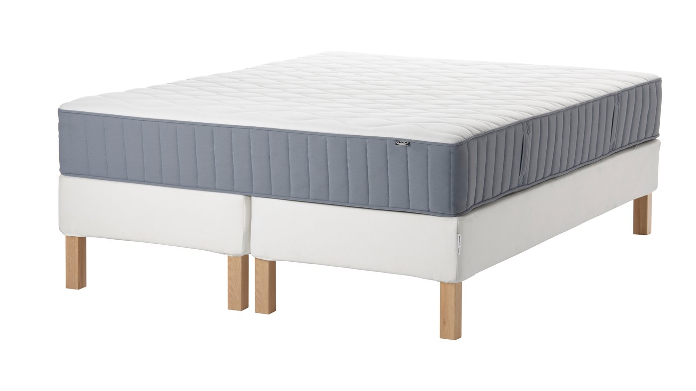 IKEA ESPEVÄR/VÅGSTRANDA kontinentalsäng, vit/medium fast ljusblå, 160x200 cm