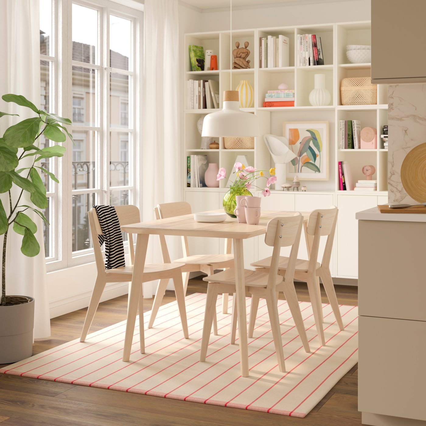 IKEA LISABO / bord och 4 stolar, askfaner/ask, 140x78 cm