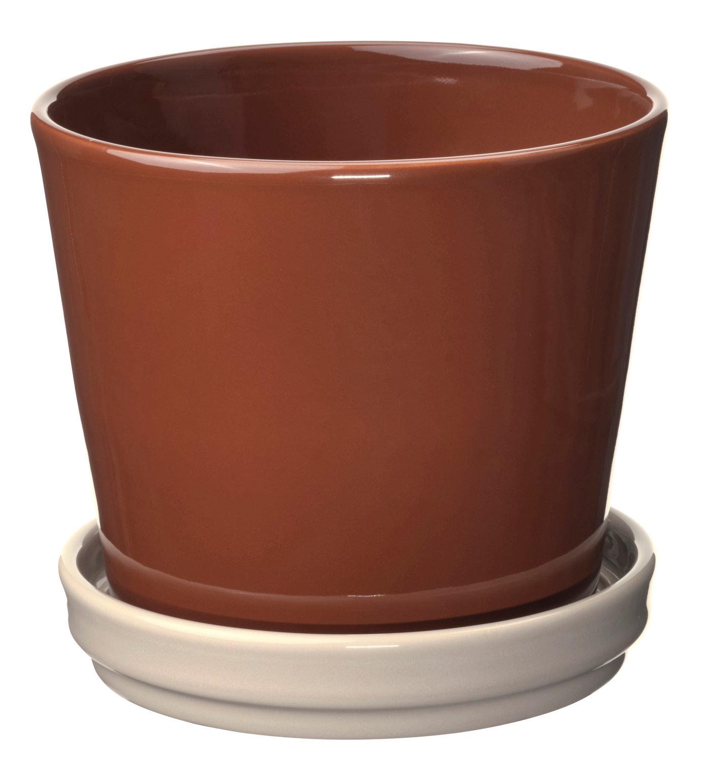 IKEA KLOTLÖNN kruka med fat, inom-/utomhus/röd/brun ljusbeige, 12 cm