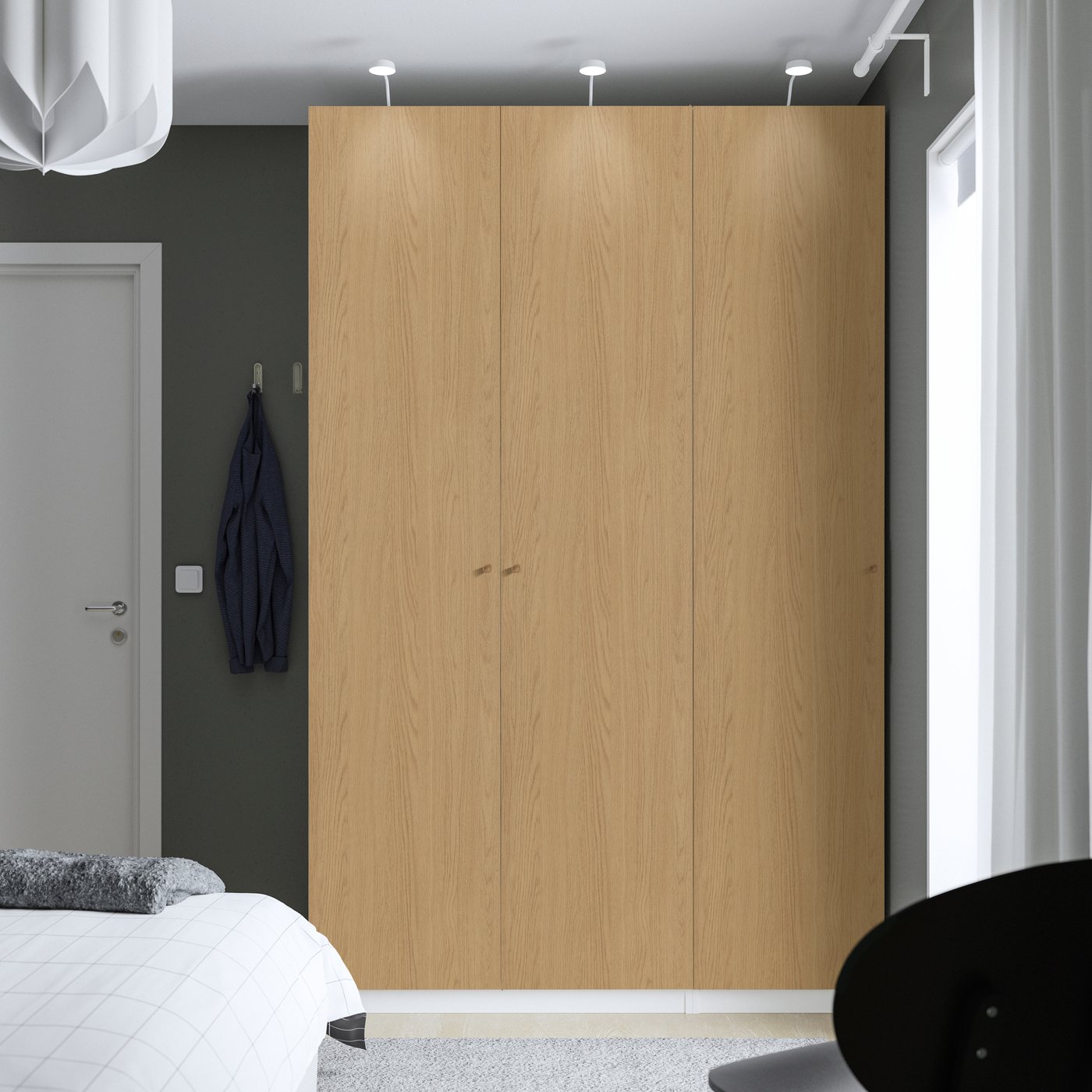 IKEA PAX / STORKLINTA garderobskombination, vit/ekmönstrad, 150x60x236 cm