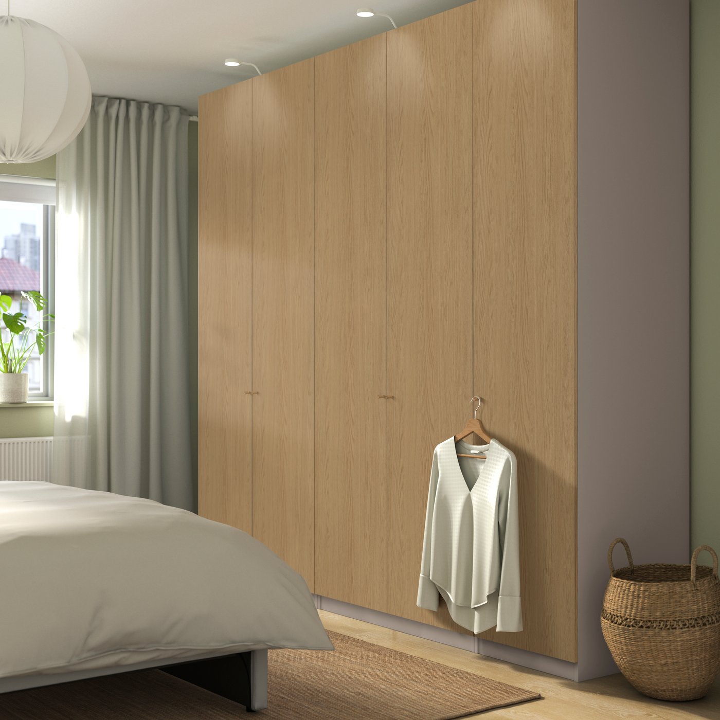 IKEA PAX / STORKLINTA garderobskombination, gråbeige/ekmönstrad, 250x60x236 cm