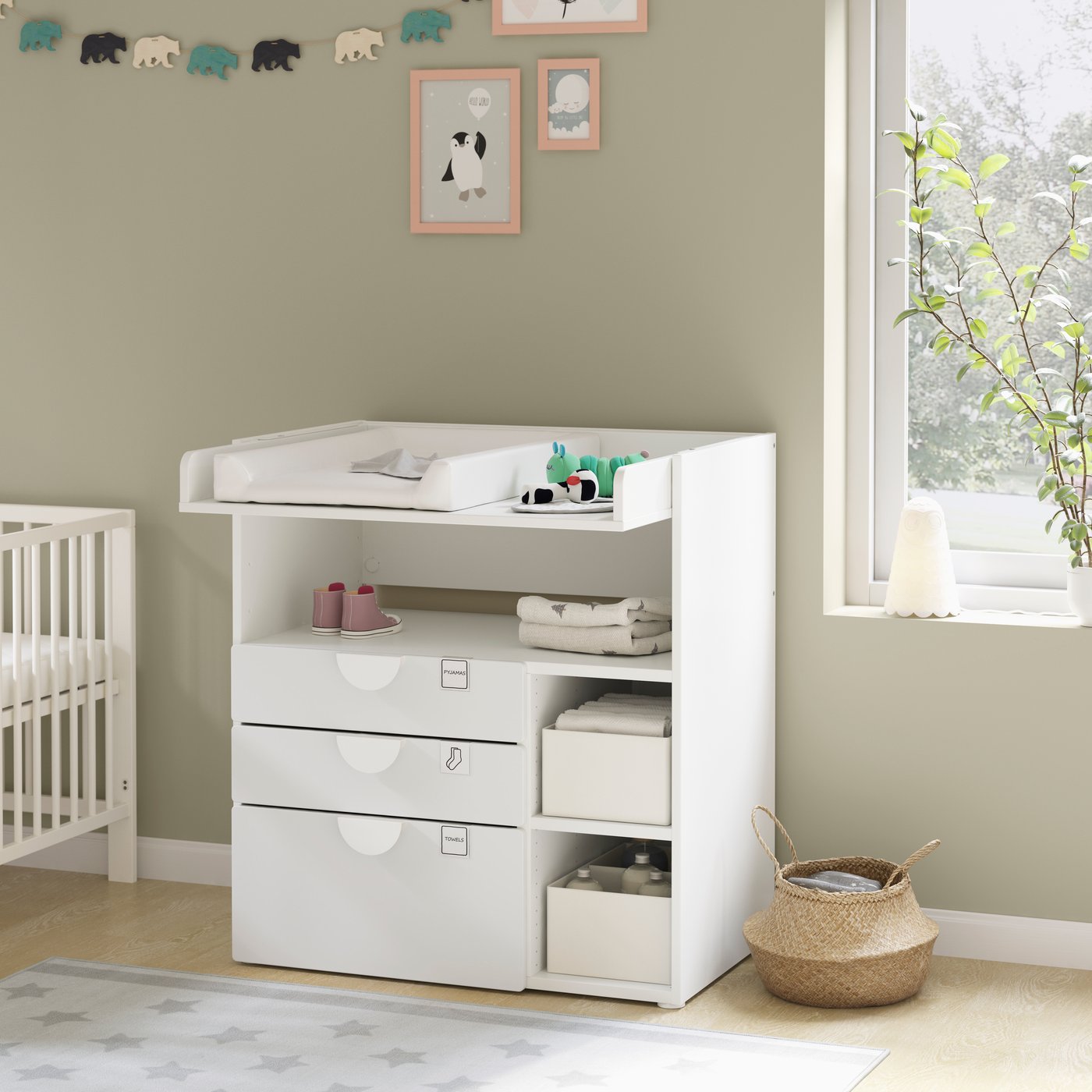 IKEA SMÅSTAD skötbord, vit vit/med 3 lådor, 90x79x100 cm