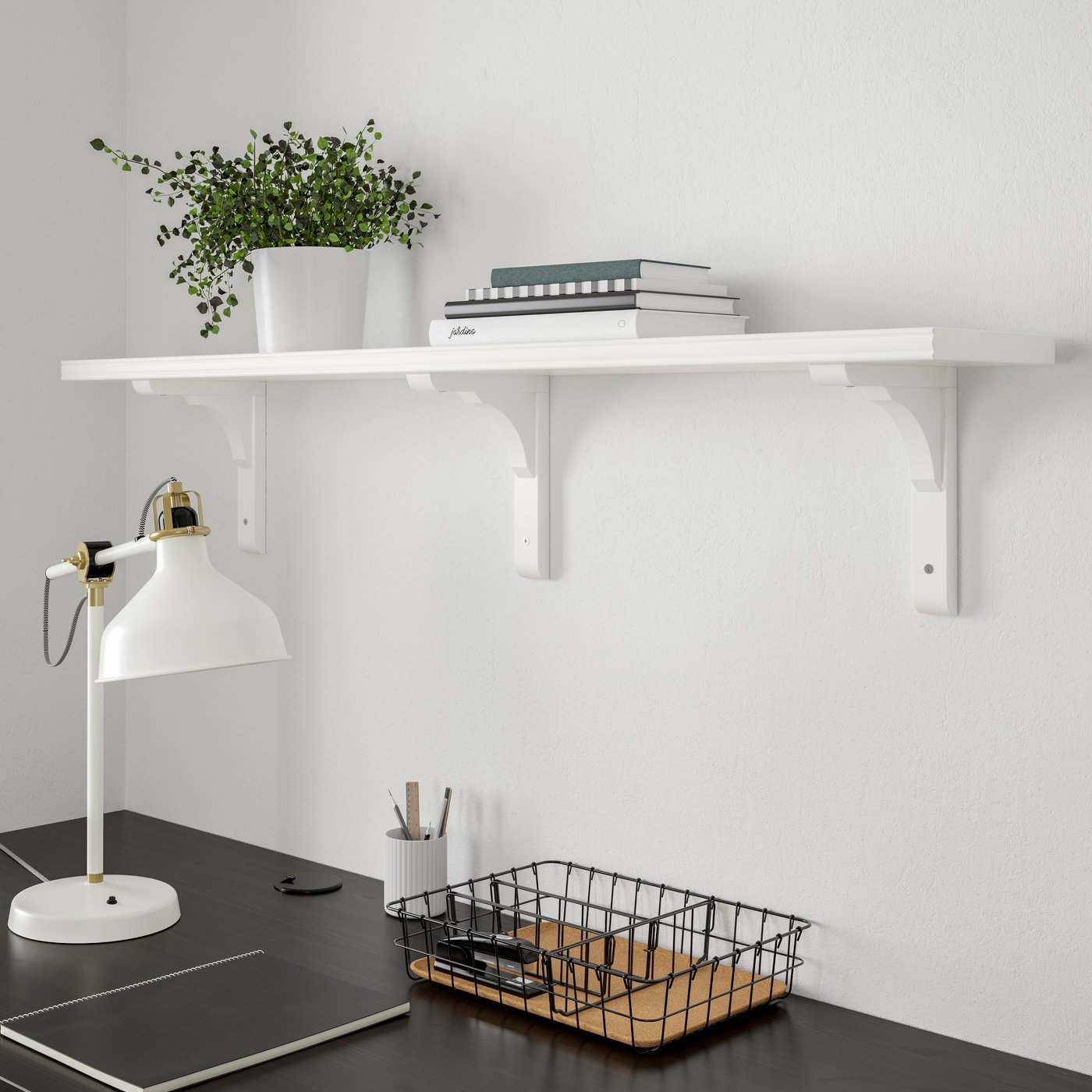IKEA BERGSHULT / RAMSHULT vägghylla, vit, 120x20 cm