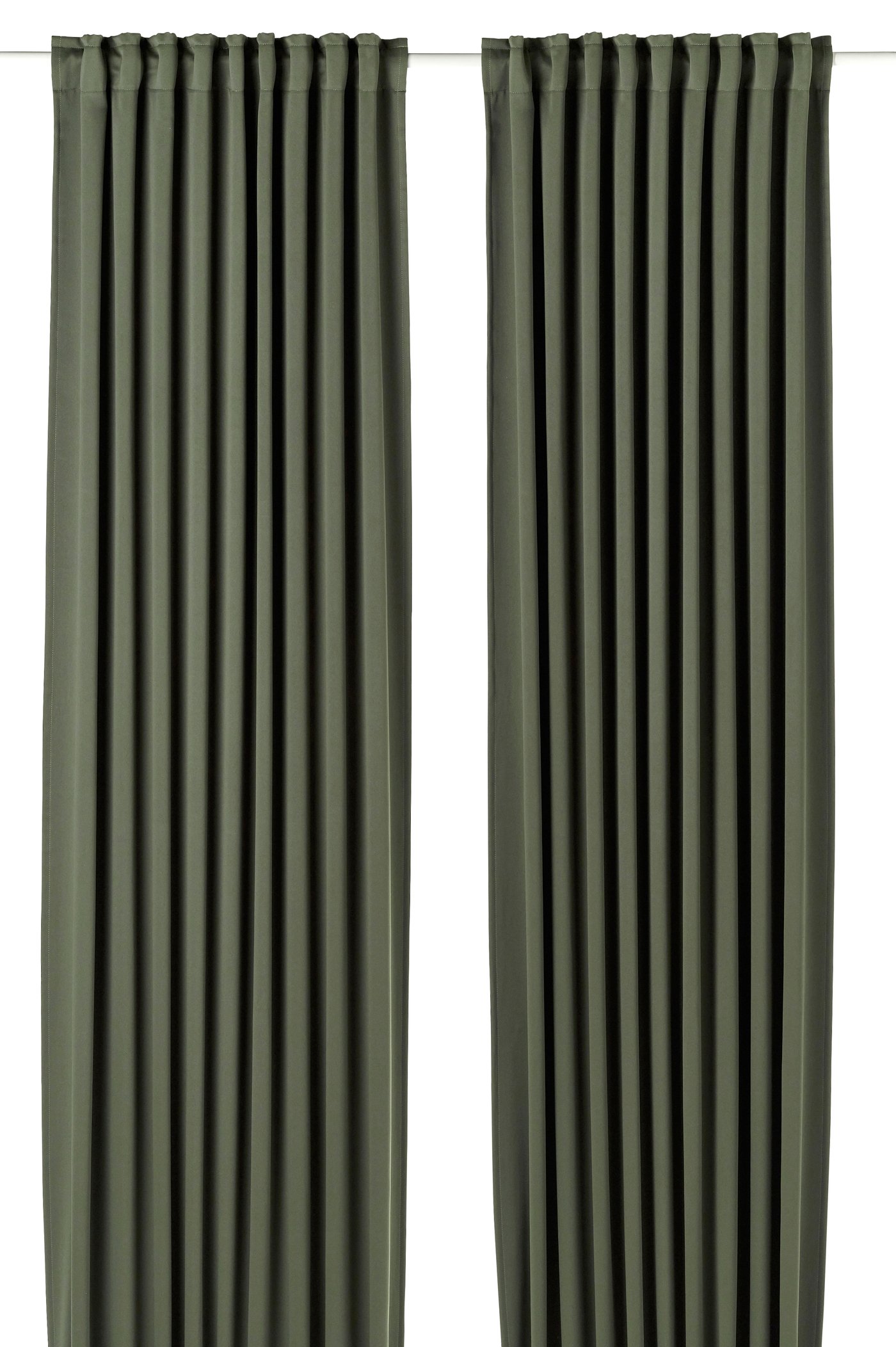 IKEA MAJGULL mörkläggningsgardiner, 1 par, mörkgrön/med veckband, 145x300 cm