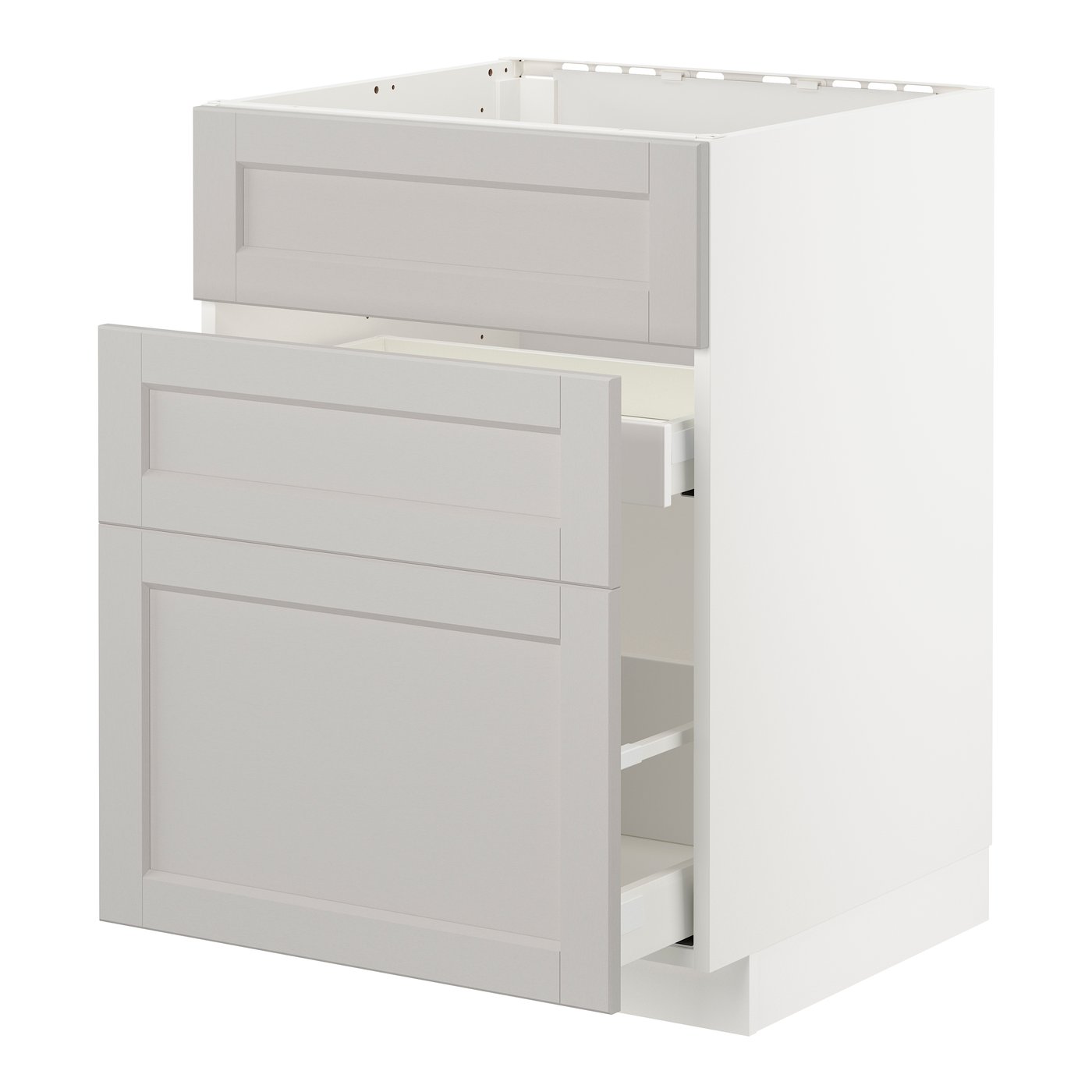 IKEA METOD / MAXIMERA bänkskåp f diskbänk+3 frntr/2 lådor, vit/lerhyttan ljusgrå, 60x60 cm