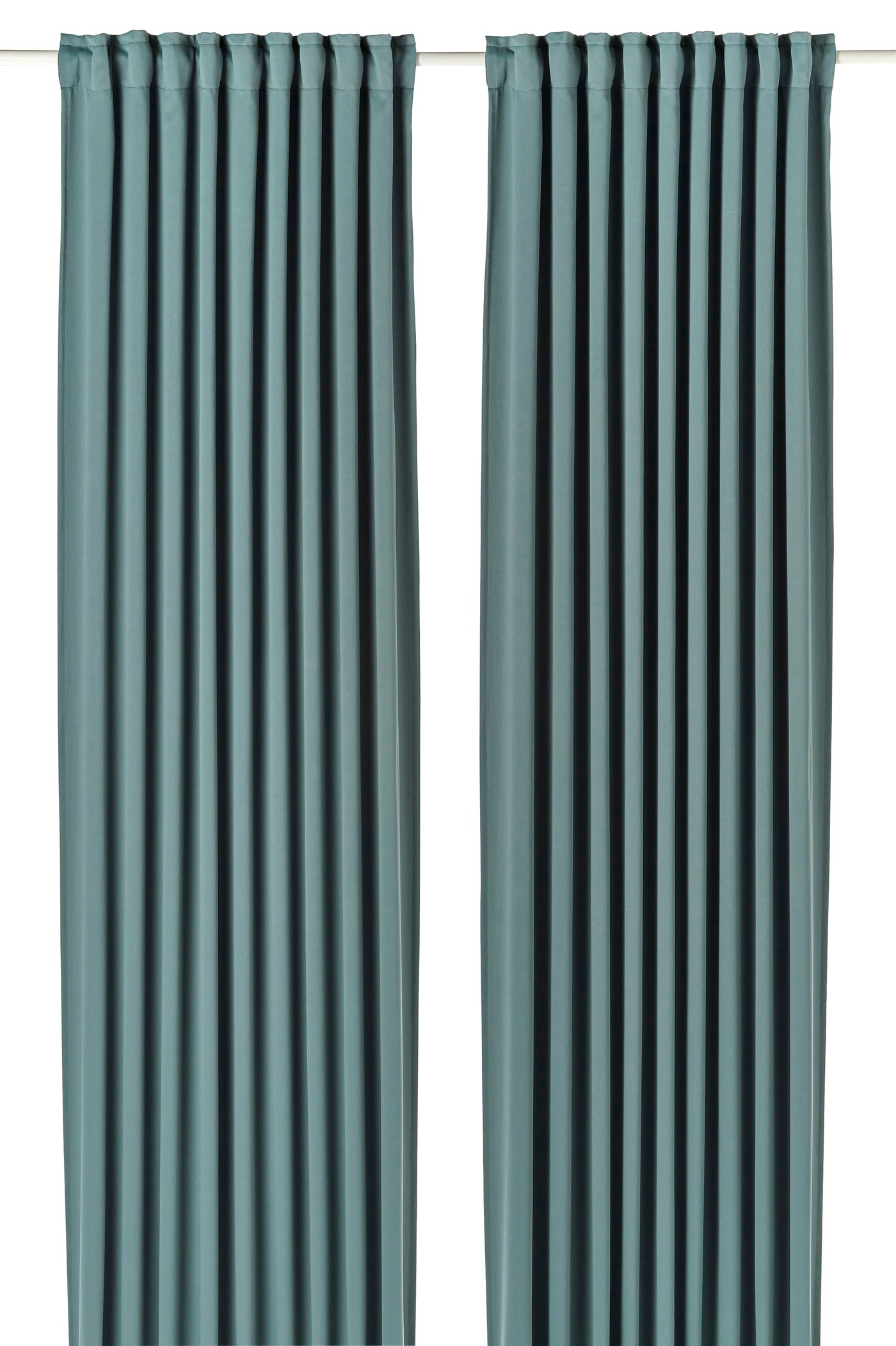 IKEA MAJGULL mörkläggningsgardin, mörk grå-turkos/med veckband, 145x250 cm, rumsförmörkande gardiner, 1 par