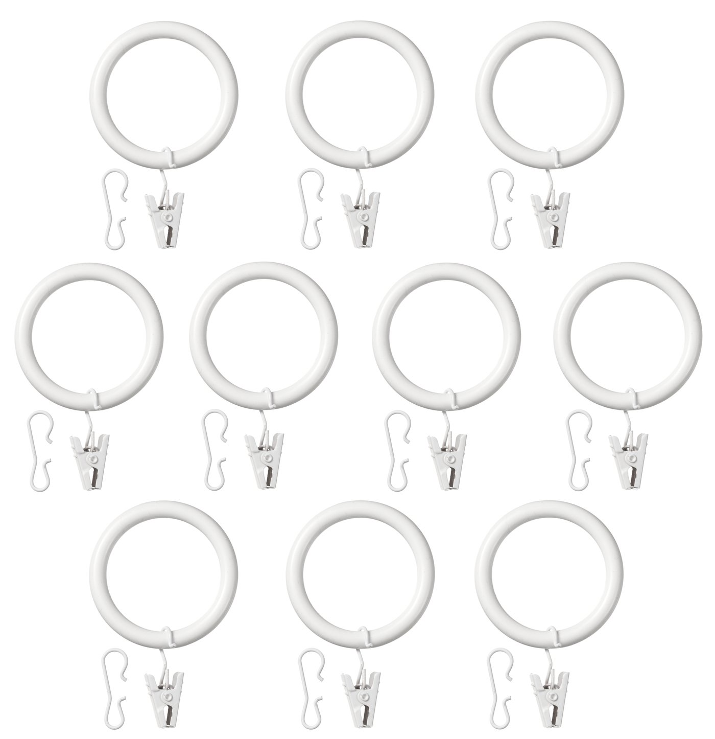 IKEA SYRLIG gardinring med klämma och krok, vit, 38 mm