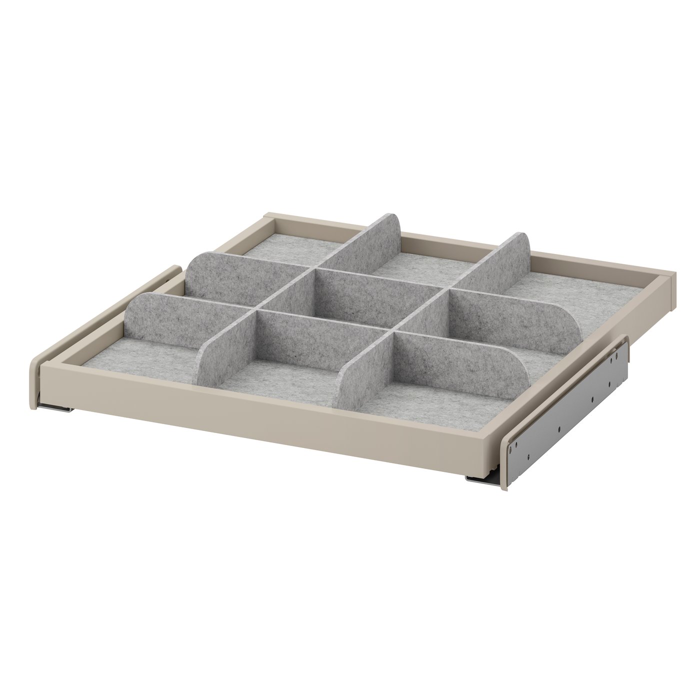 IKEA KOMPLEMENT utdragbart hyllplan med avdelare, gråbeige/ljusgrå, 50x58 cm