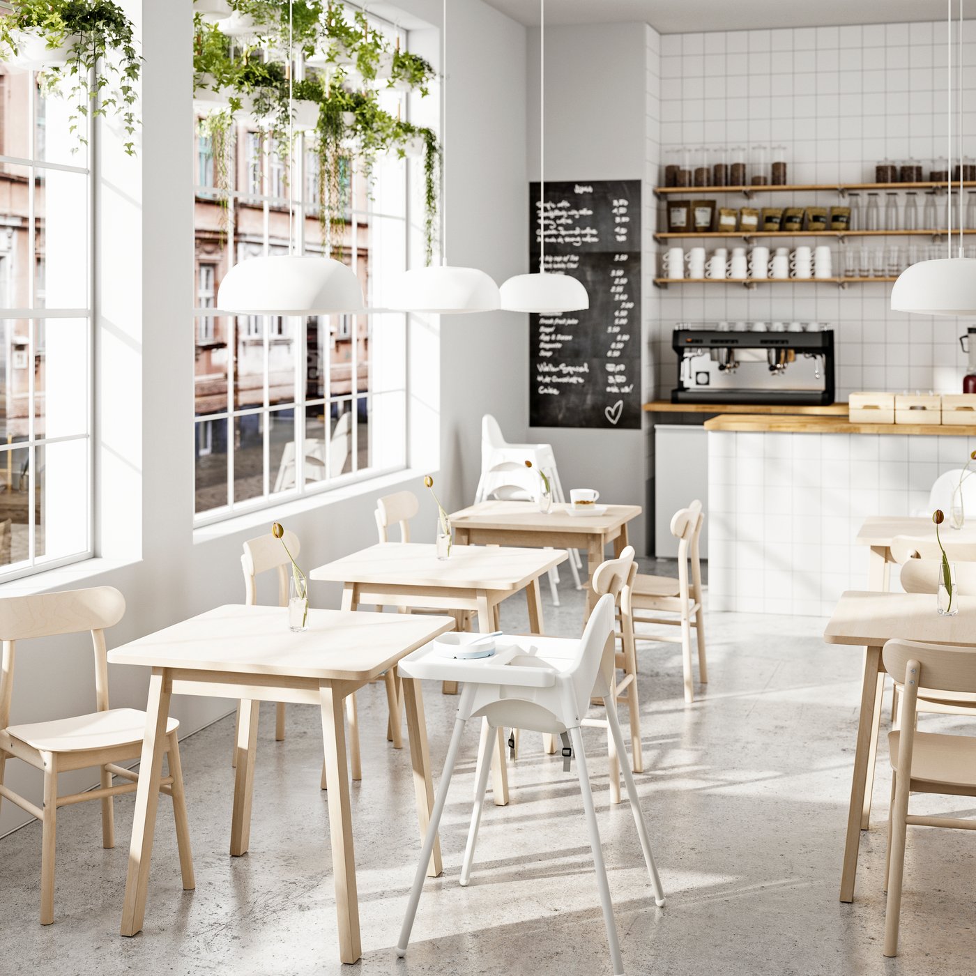 IKEA ANTILOP barnstol hög med bricka, vit/vit