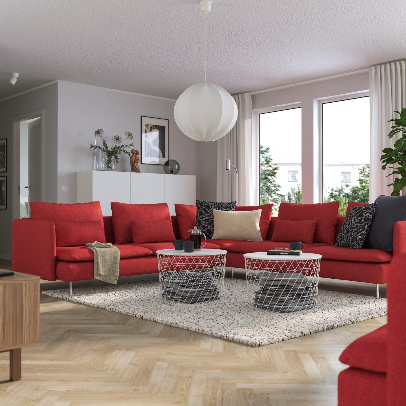 IKEA SÖDERHAMN hörnsoffa, 6-sits, tonerud röd