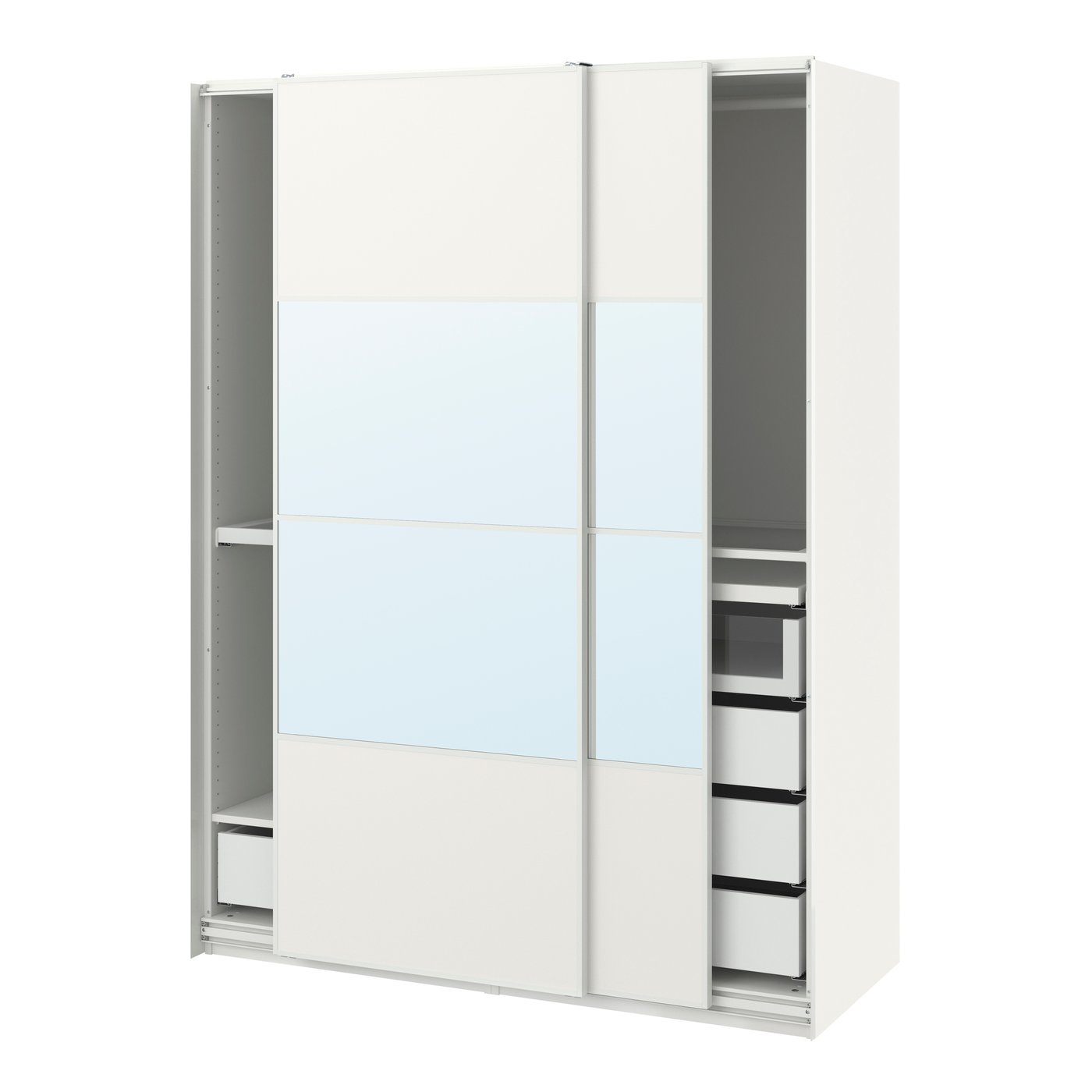 IKEA PAX / MEHAMN/AULI garderob med skjutdörrar, vit/spegelglas, 150x66x201 cm
