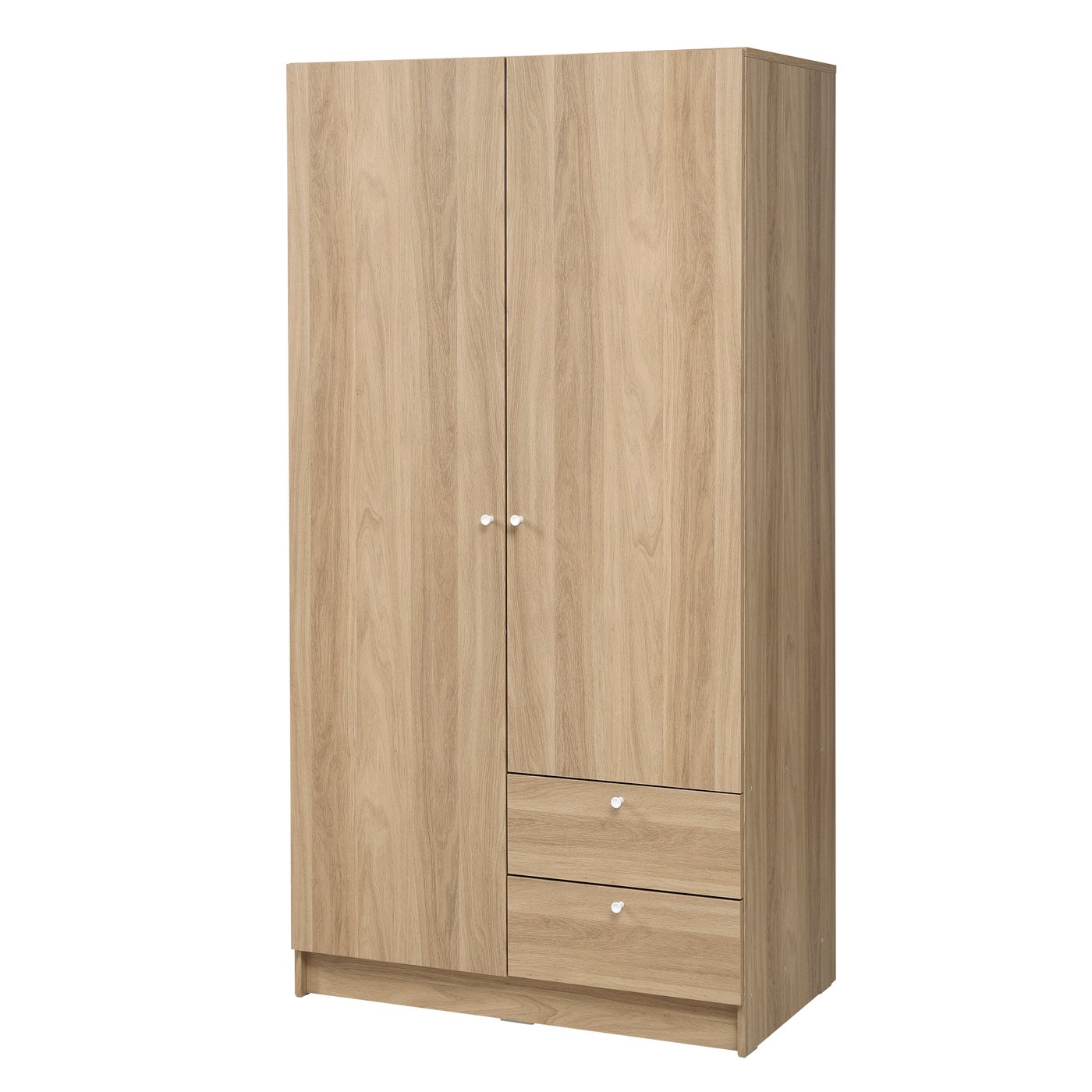 IKEA VILHATTEN garderob med 2 dörrar och lådor, ekmönstrad, 98x57x190 cm