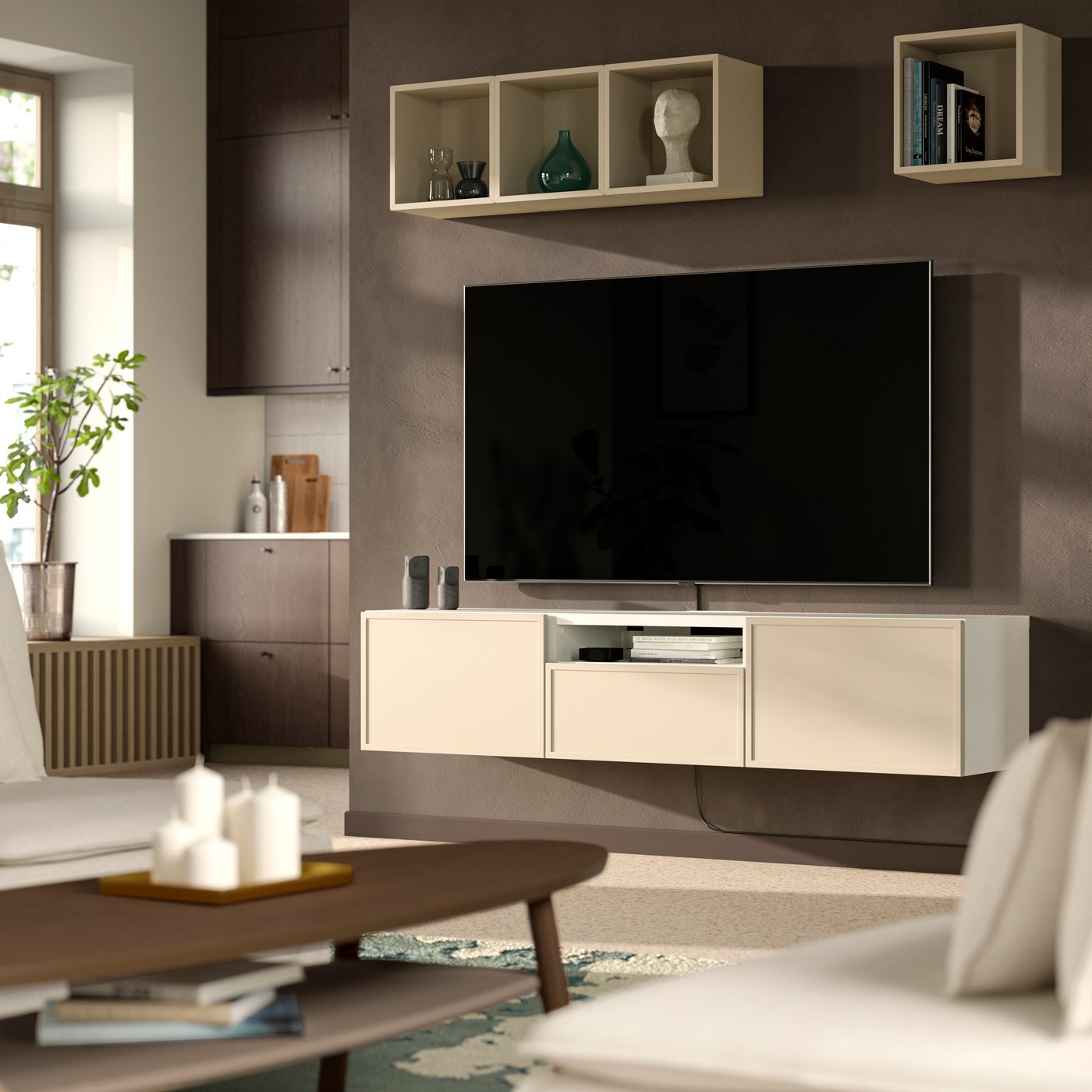 IKEA BESTÅ tv-bänk, vit/krukmakare beige, 180x42x39 cm