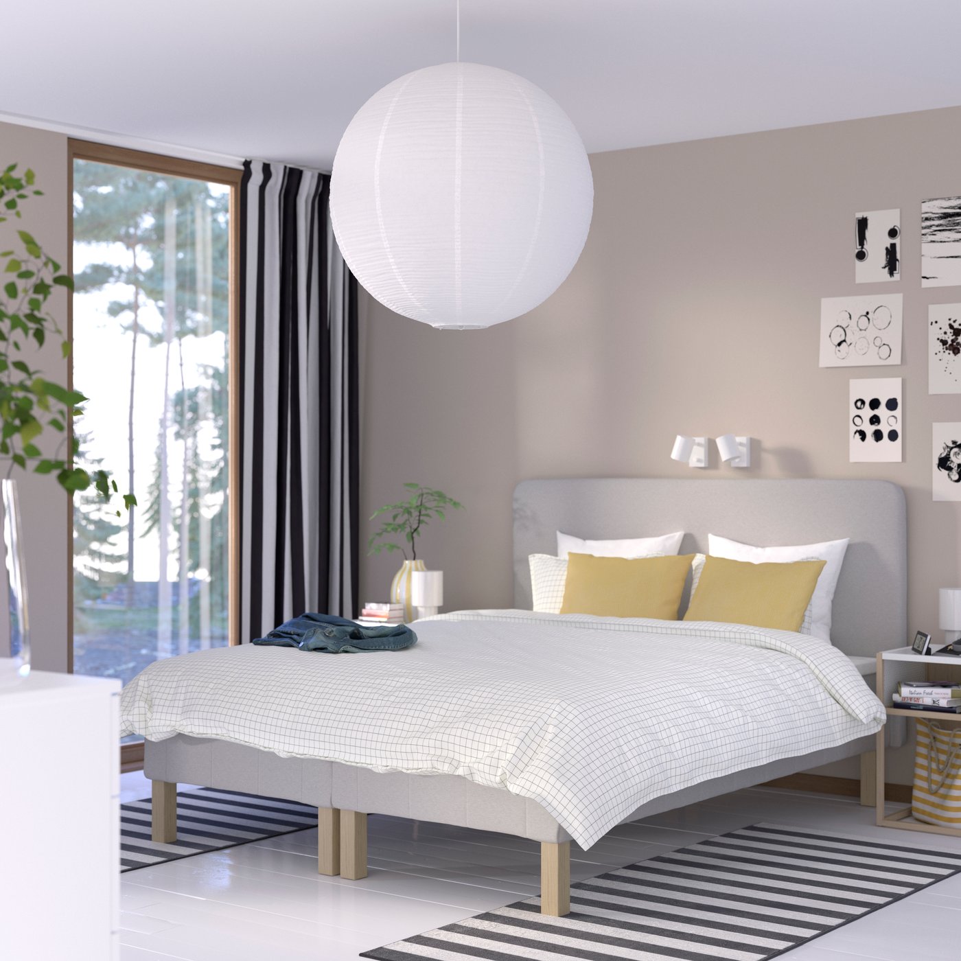IKEA RENFJÄLLET resårbotten med pocketresårkärna, inkl ben och sänggavel medium fast/knisa ljusbeige, 160x200 cm