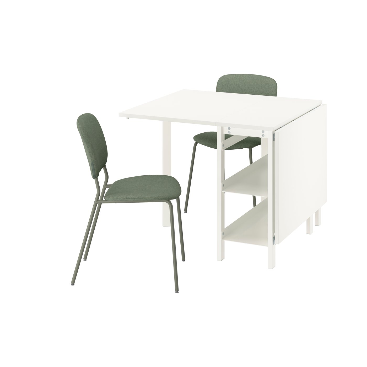 IKEA VIHALS / bord och 2 stolar, slagbord vit/grön tibbleby grågrön, 39/95/151x90 cm