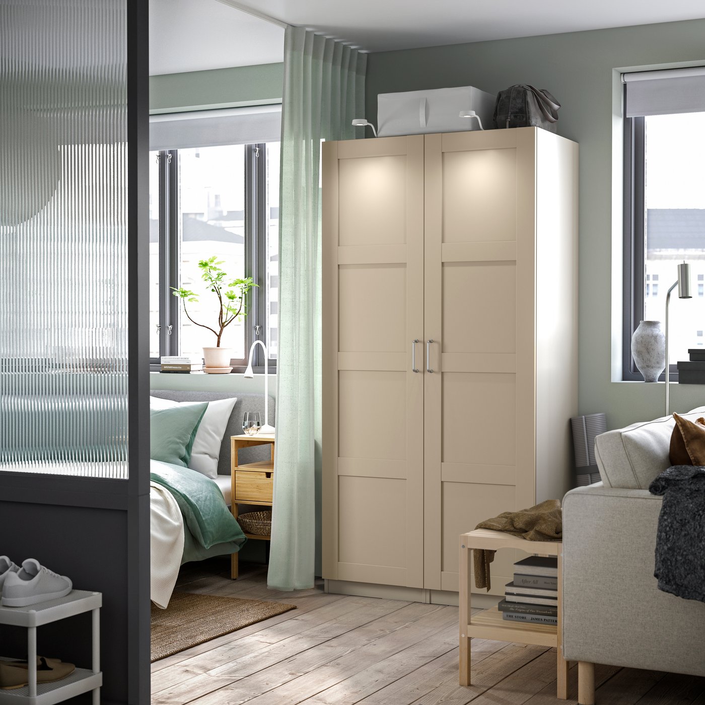 IKEA PAX / BERGSBO garderobskombination, gråbeige/gråbeige, 100x60x201 cm