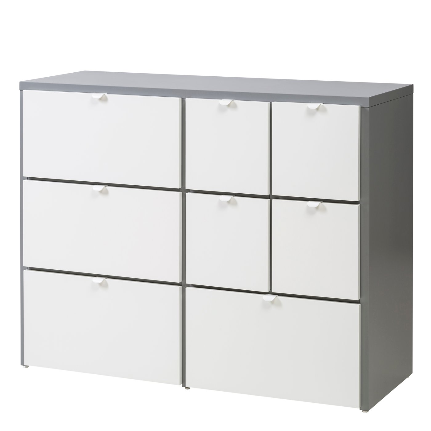 IKEA VISTHUS byrå med 8 lådor, grå/vit, 122x96 cm